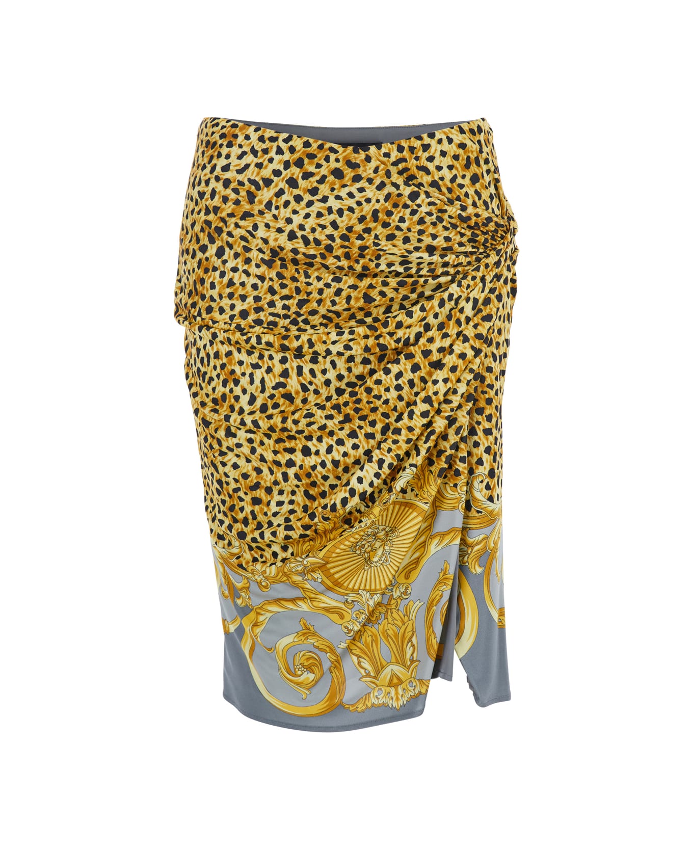 Versace Multicolor Draped Skirt With Barocco Motif In Viscose Woman - Multicolor