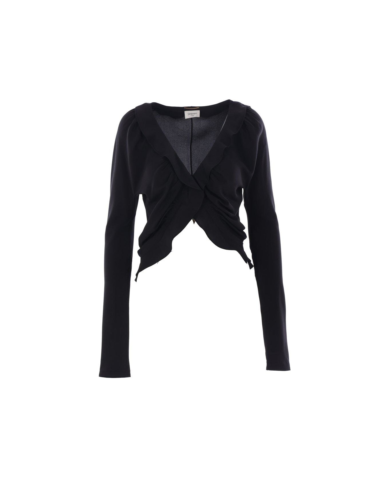 Saint Laurent Ruffled Long-sleeved Blouse - Nero