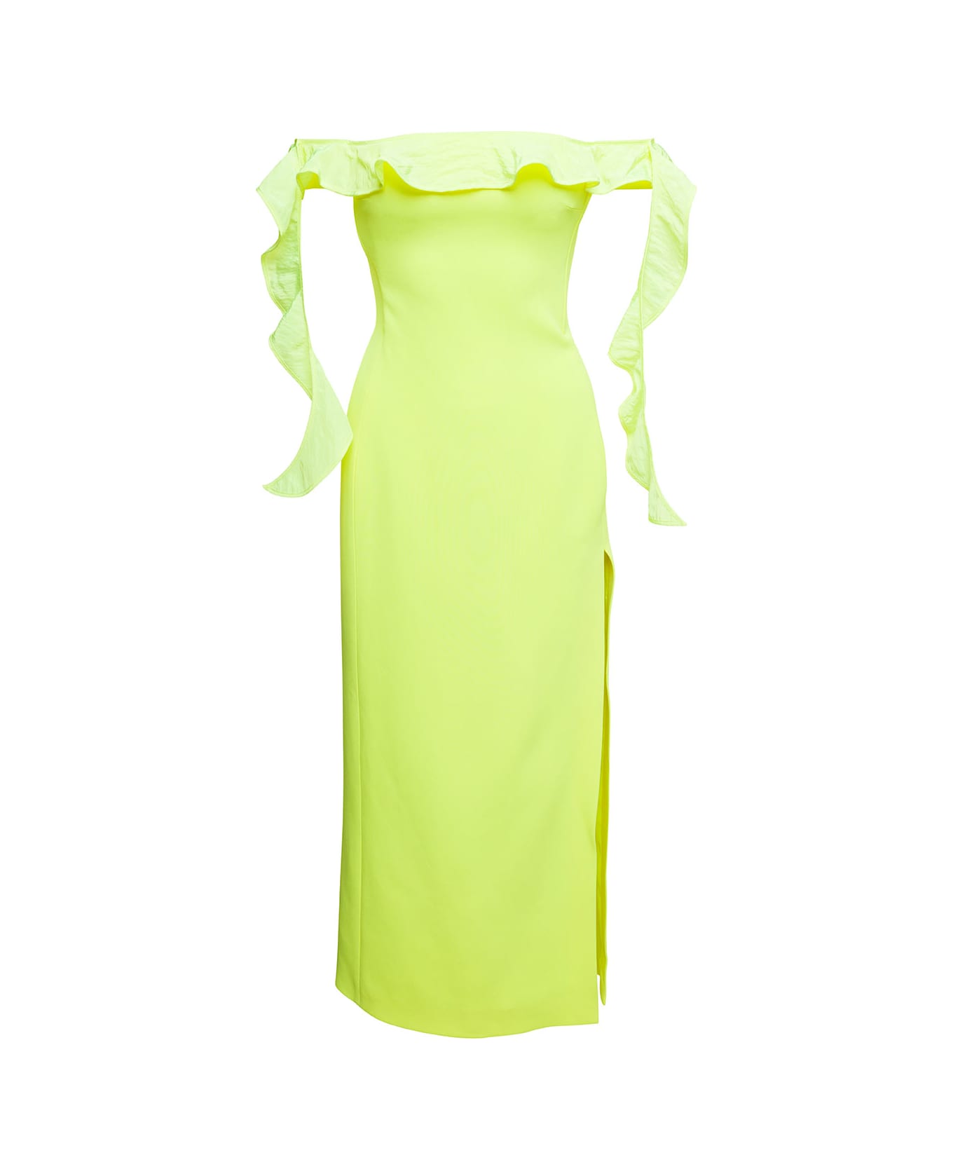 David Koma Yellow Long Off-shoulder Dress With Ruches Detail In Acetate Woman - Yellow
