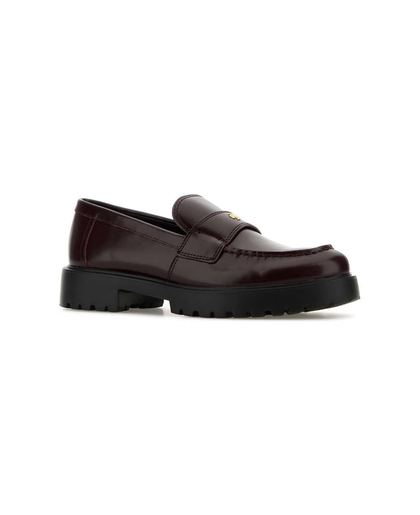 Tory Burch Burgundy Leather Loafers - BORDEAUX