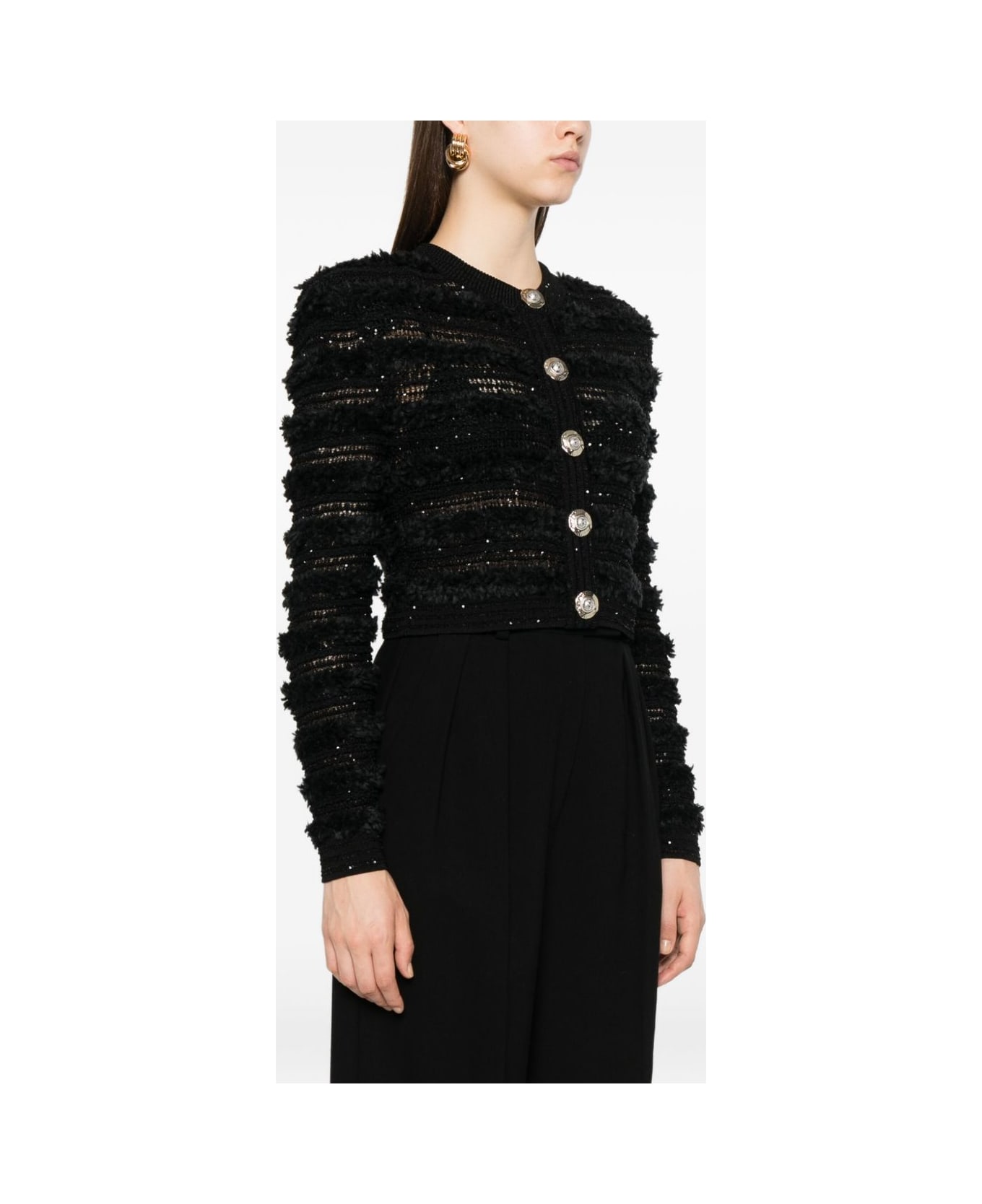 Balmain Tweed Cardigan - Black