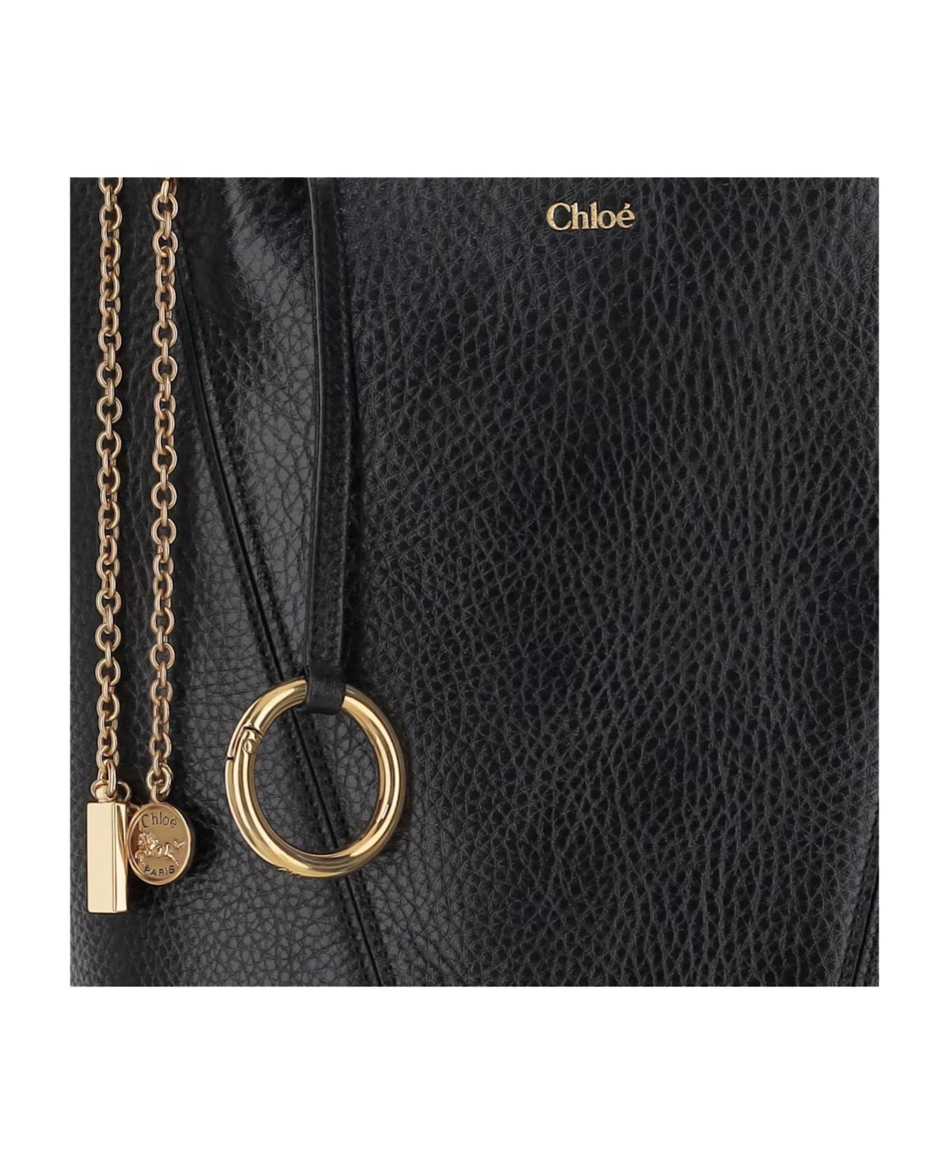 Chloé Spin Tote Bag In Garnet Leather - Black