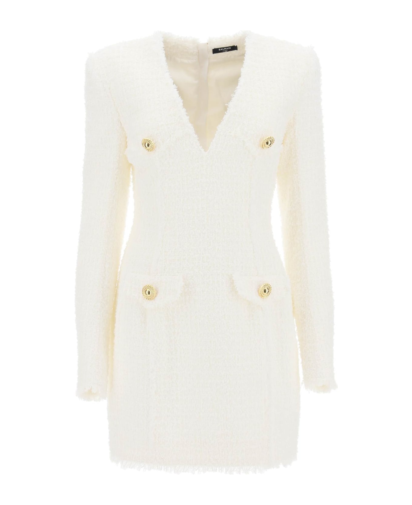 Balmain Mini Dress In Tweed - BLANC (White)