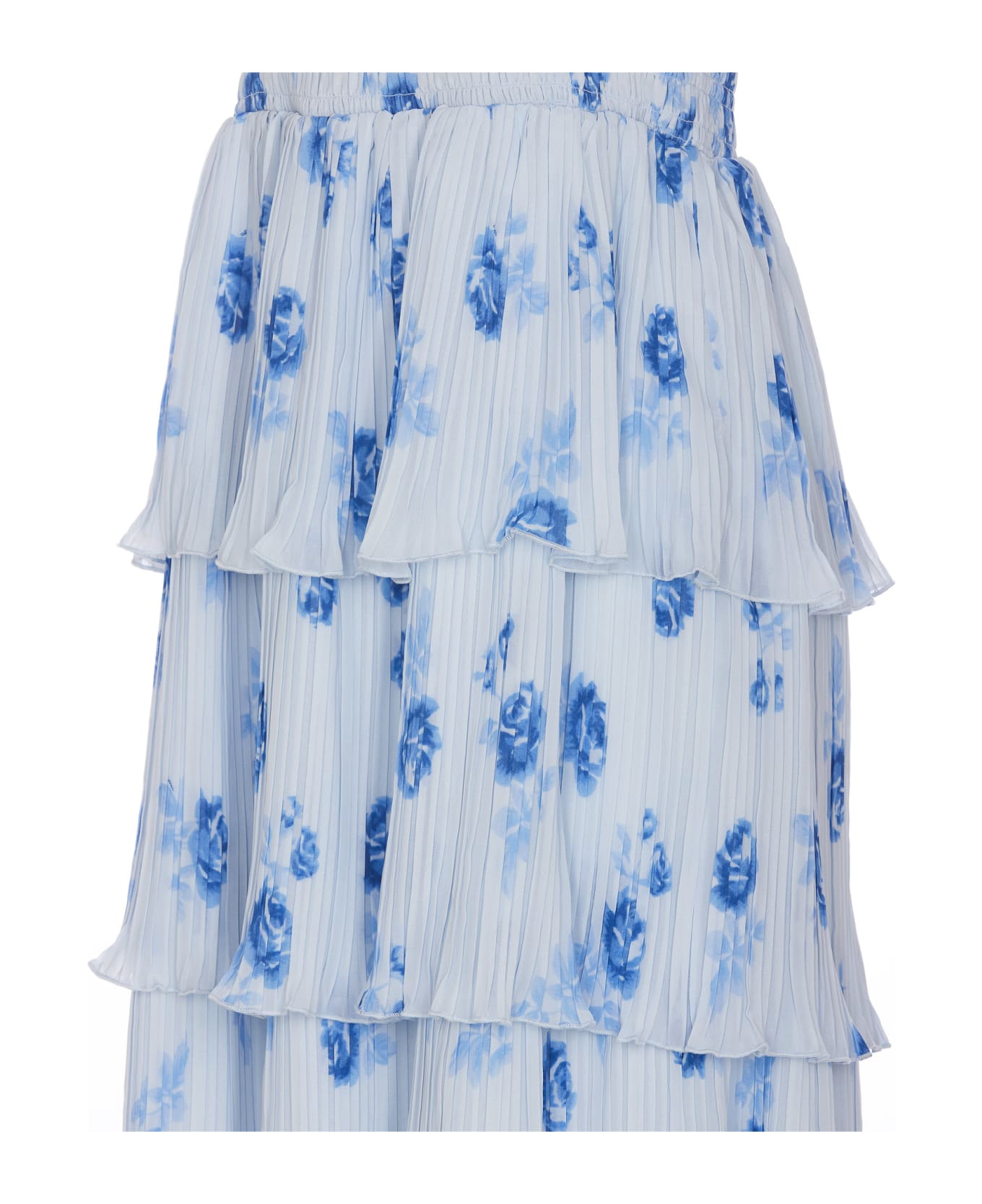 Ganni Pleated Georgette Smock Midi Dress - Blue