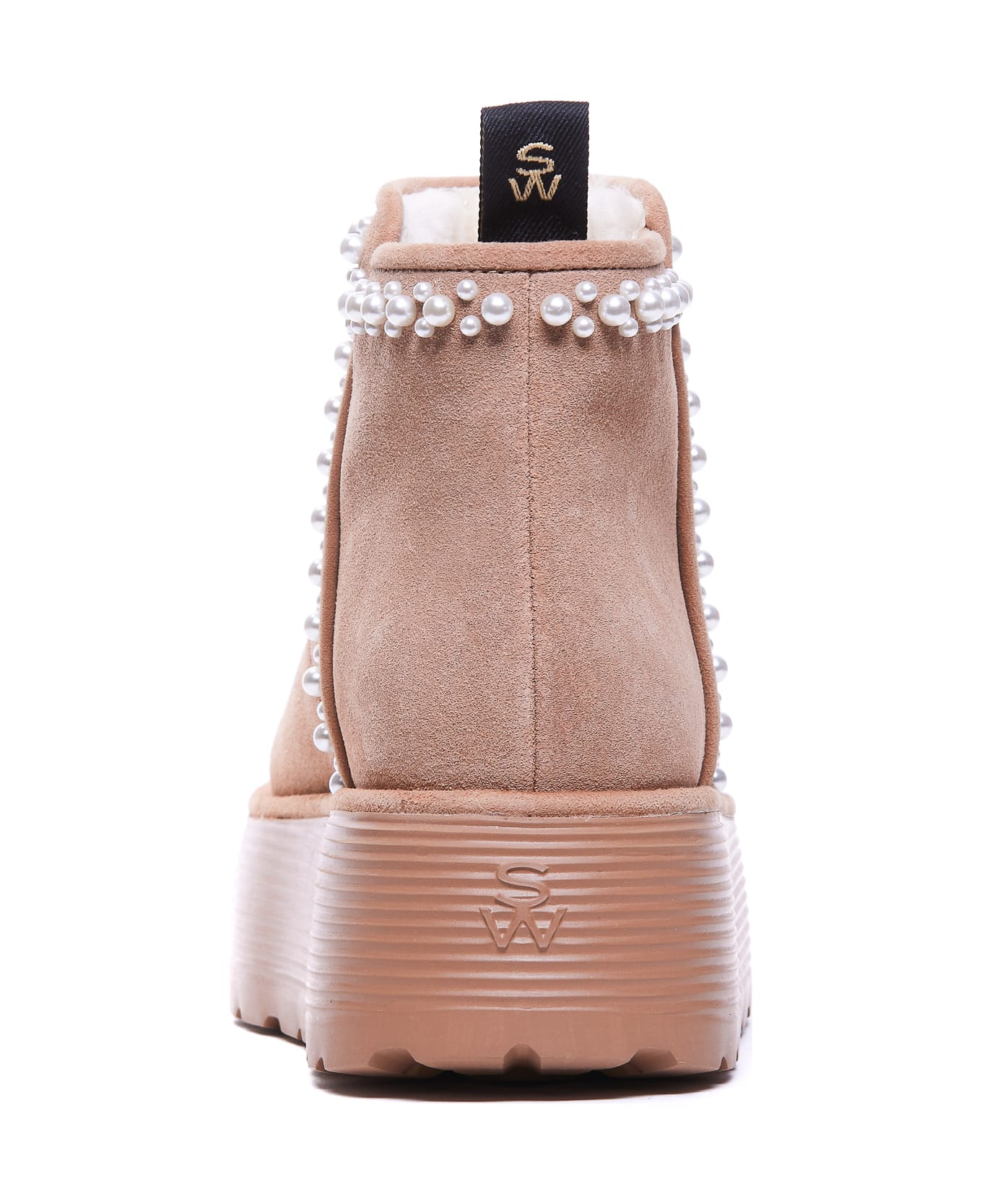 Stuart Weitzman Nellie Pearl Flatform Booties - Beige
