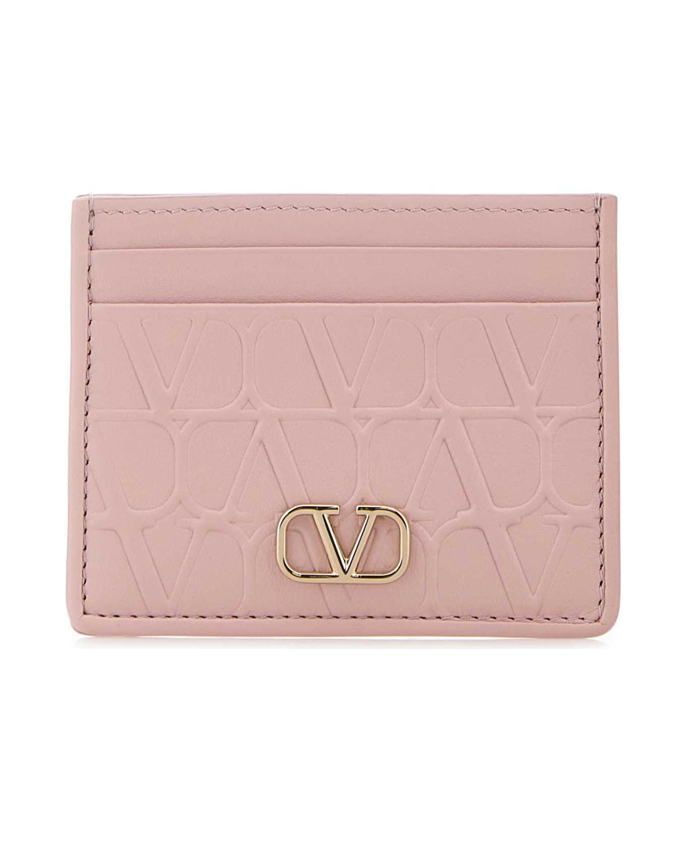 Valentino Garavani Pastel Pink Leather Vlogo Card Holder - ROSEQUARTZ