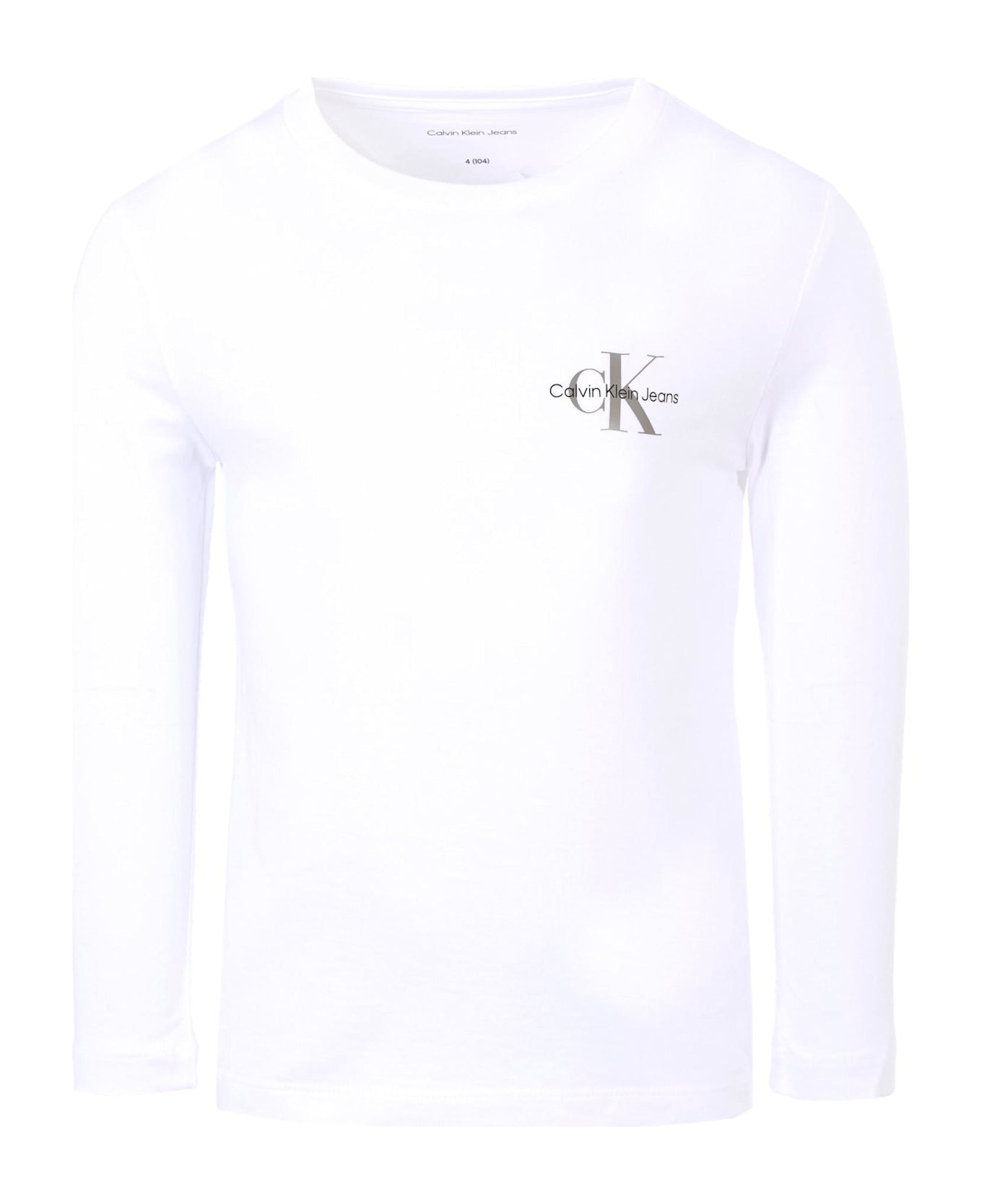 Calvin Klein White T-shirt For Kids With Black Logo - White