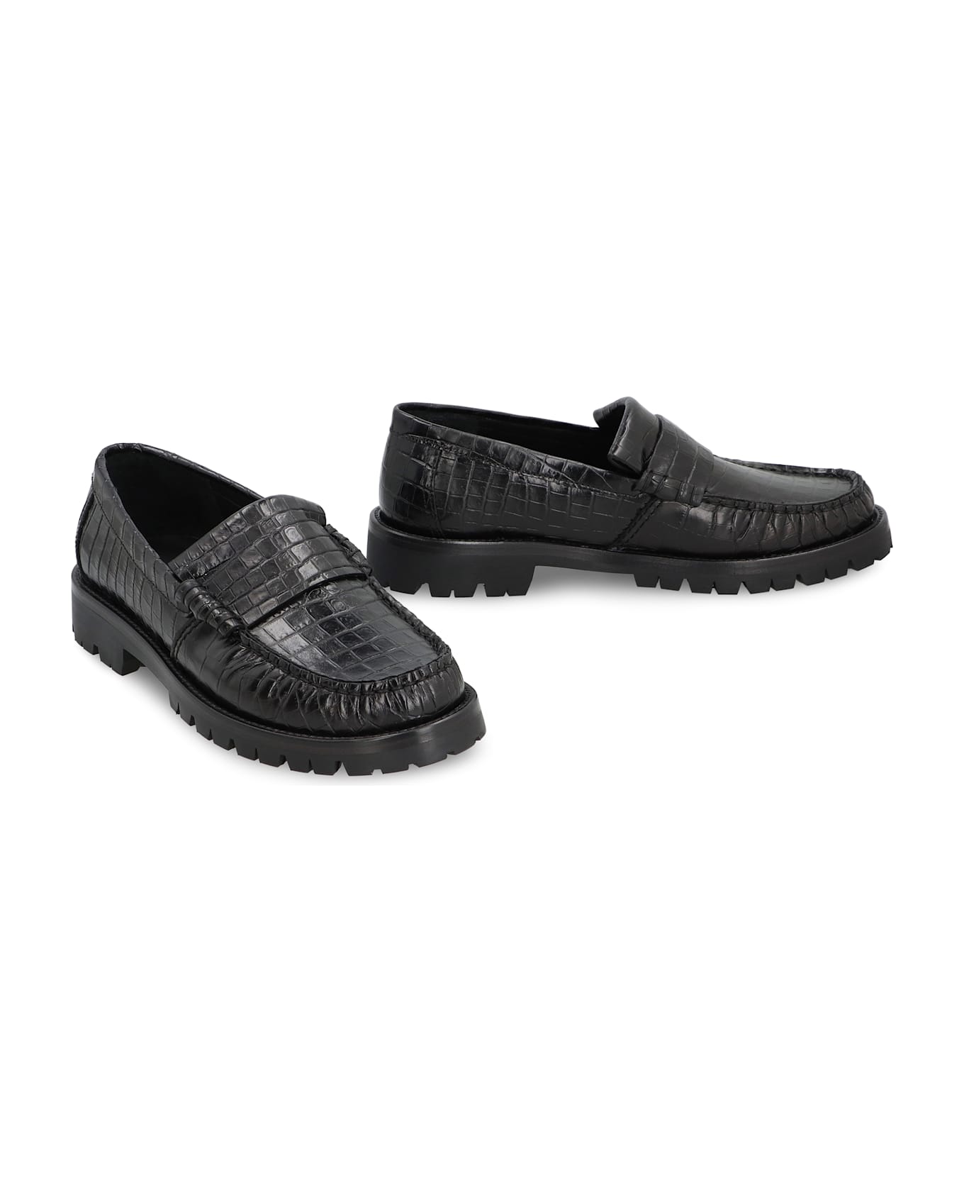 Rhude Printed Leather Loafers - black