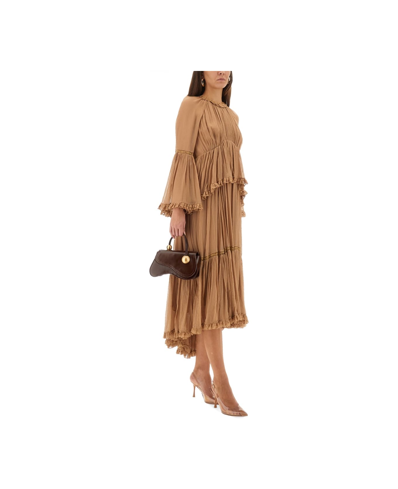 Zimmermann "hypnotic Peplum" Ruffle Dress - BEIGE