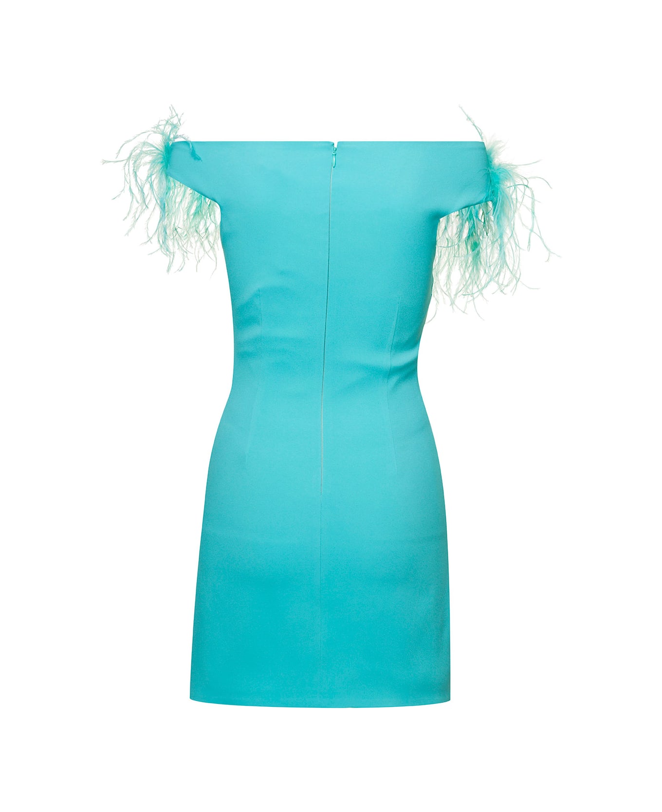 Giuseppe di Morabito Mini Light Blue Dress With Feather Trim And Split In Stretch Viscose Woman - Light blue ワンピース＆ドレス