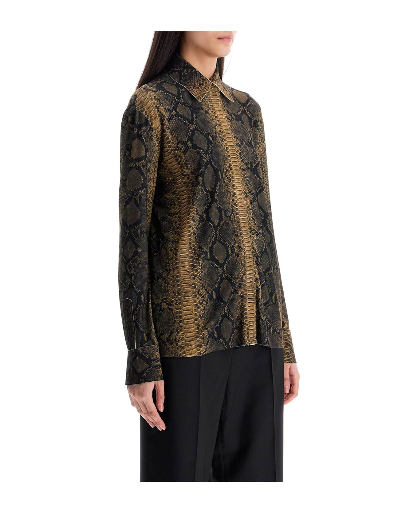 Norma Kamali Brown Python Print Long Sleeve Shirt - MultiColour