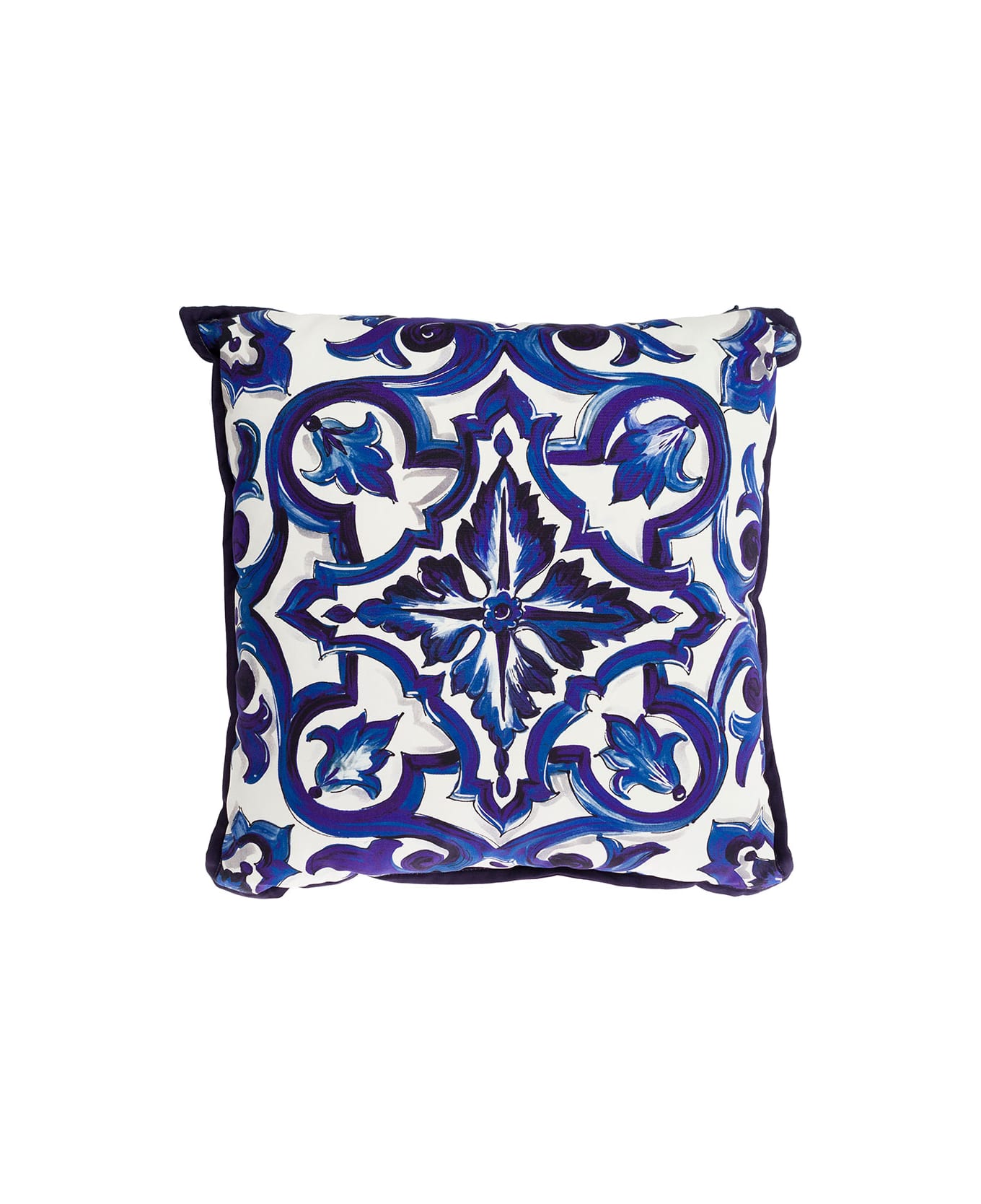 Dolce & Gabbana Blue And White Small Cushion With Blue Mediterranean Print In Cotton Dolce & Gabbana - Blu