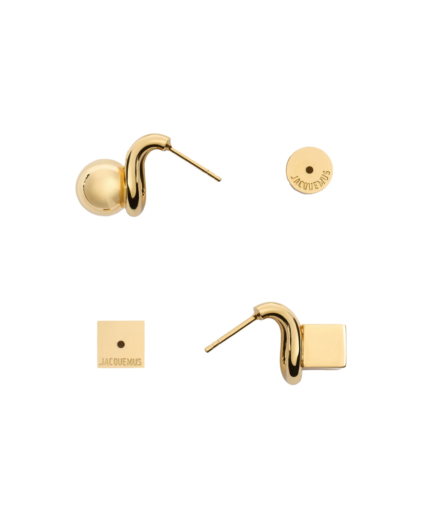 Jacquemus 
les Puces Nodo
 Metallic Earings With Rear Butterfly Closure And Rhinestoned Charm In Brass Woman - GOLD