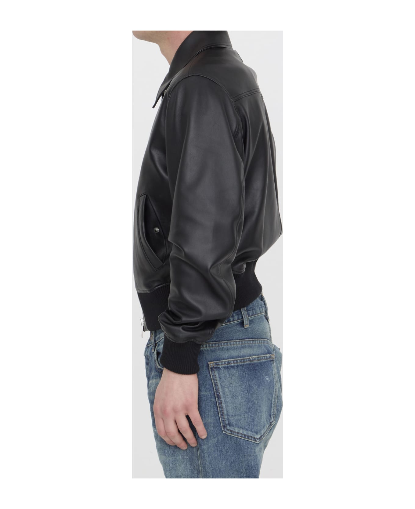 Ami Alexandre Mattiussi Leather Bomber Jacket - BLACK