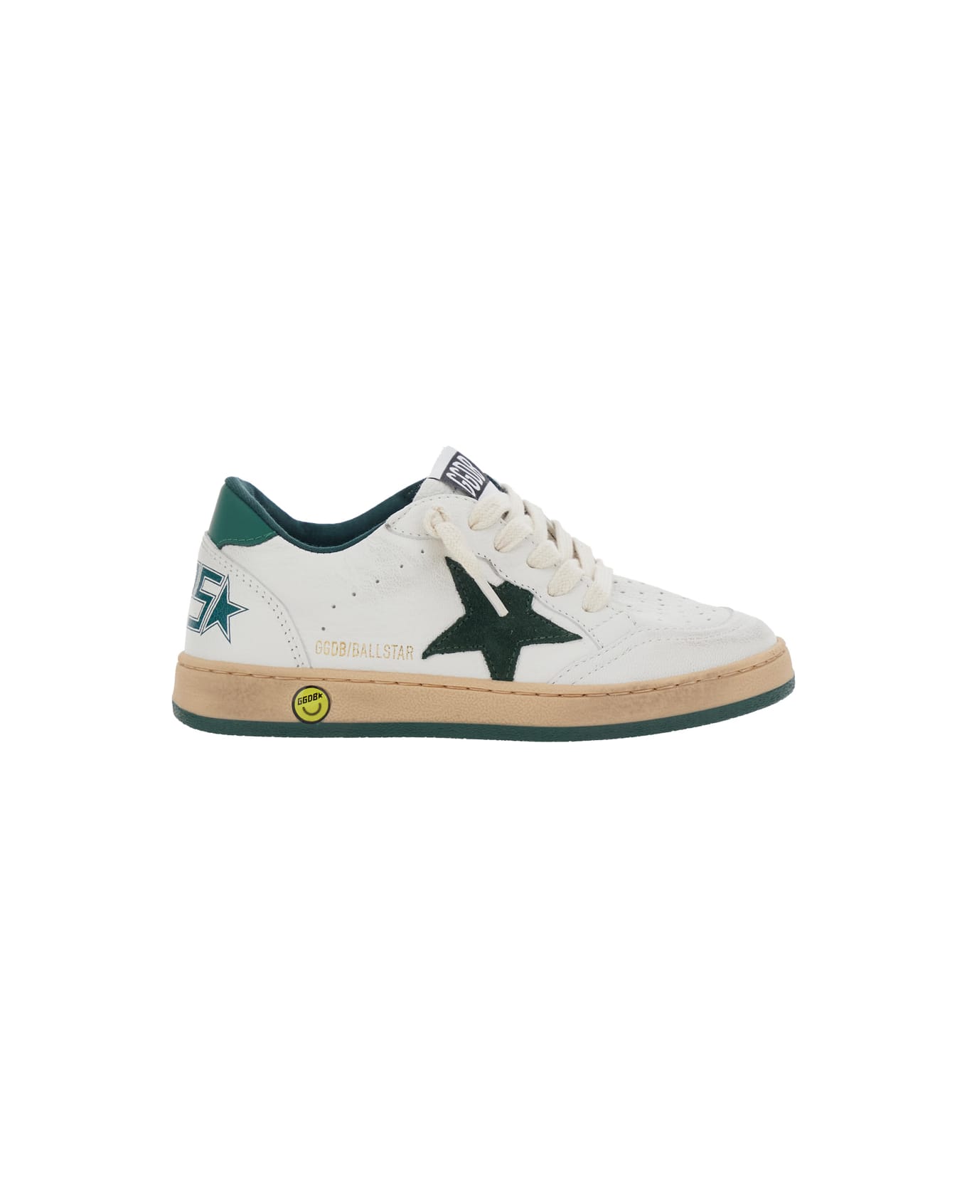 Golden Goose 'ballstar' White Low Top Sneakers With Star Patch On The Side And Maxi Lettering On The Rear In Leather Boy - White