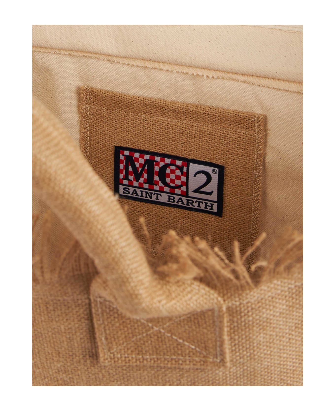 MC2 Saint Barth Vanity Natural Jute Shoulder Bag With Embroidered Logo - WHITE