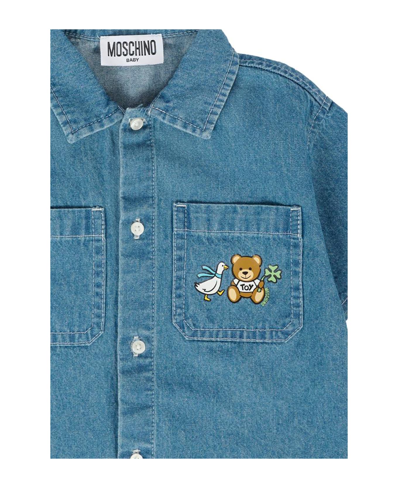 Moschino Denim Shirt For Babykids With Teddy Bear - Denim