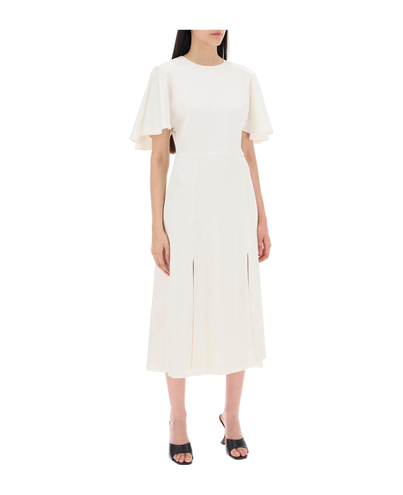 Rotate by Birger Christensen Midi Satin Dress With Butterfly Sleeves - Egret (White)