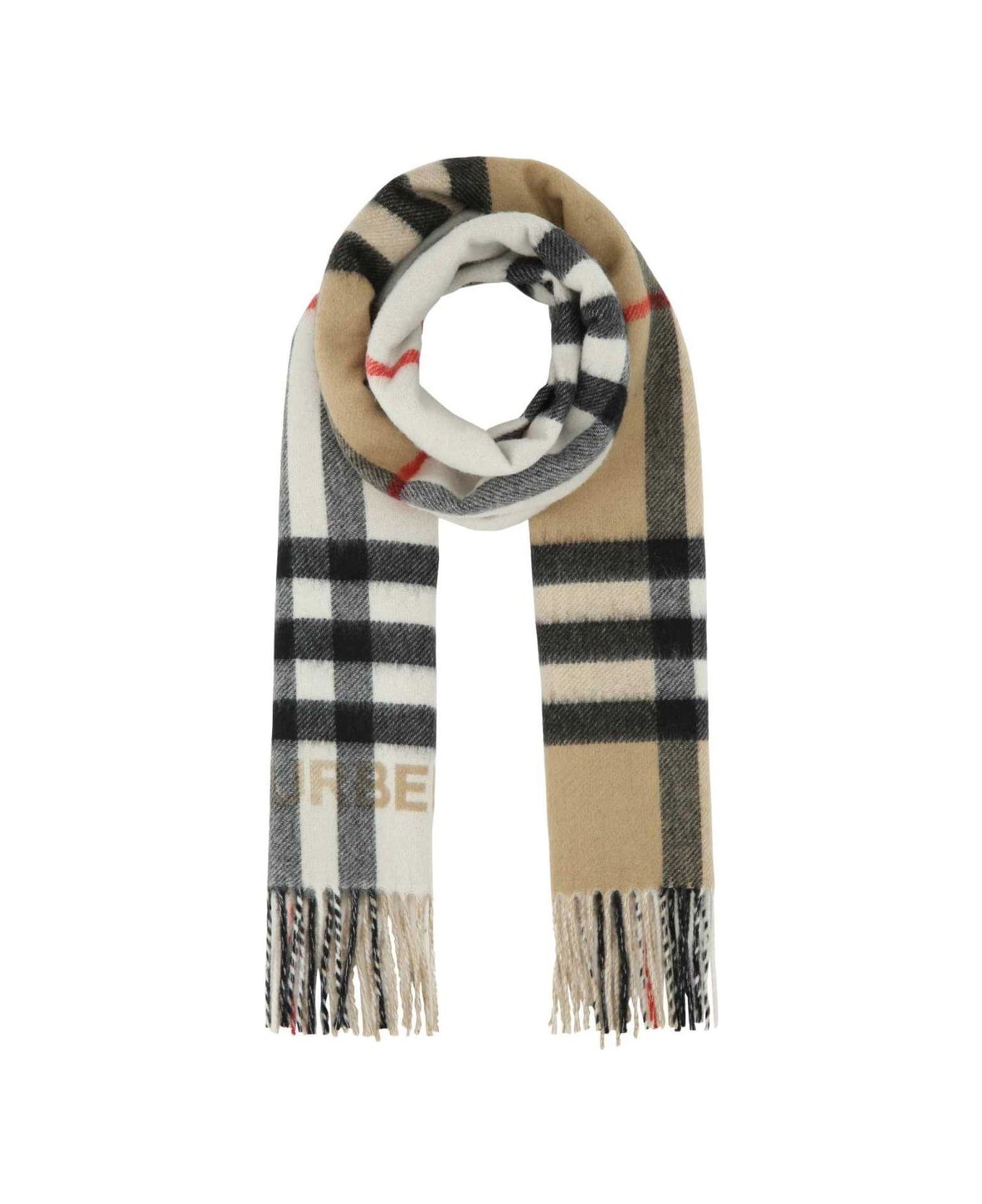 Burberry Checked Pattern Fringe Detailed Scarf - Arc Beige/nat White
