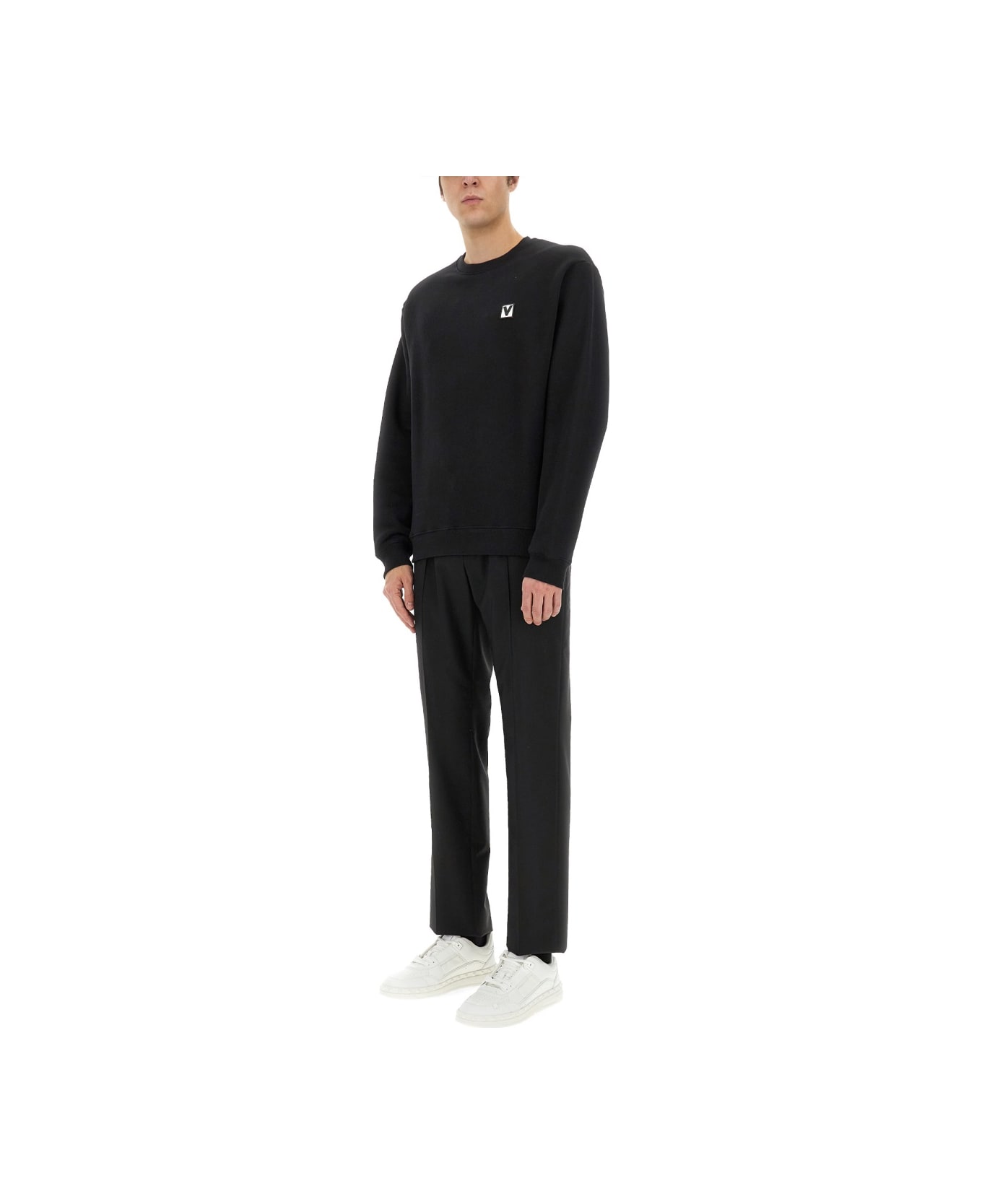 Valentino Cotton Crewneck Sweatshirt With "chez Valentino" Patch - BLACK