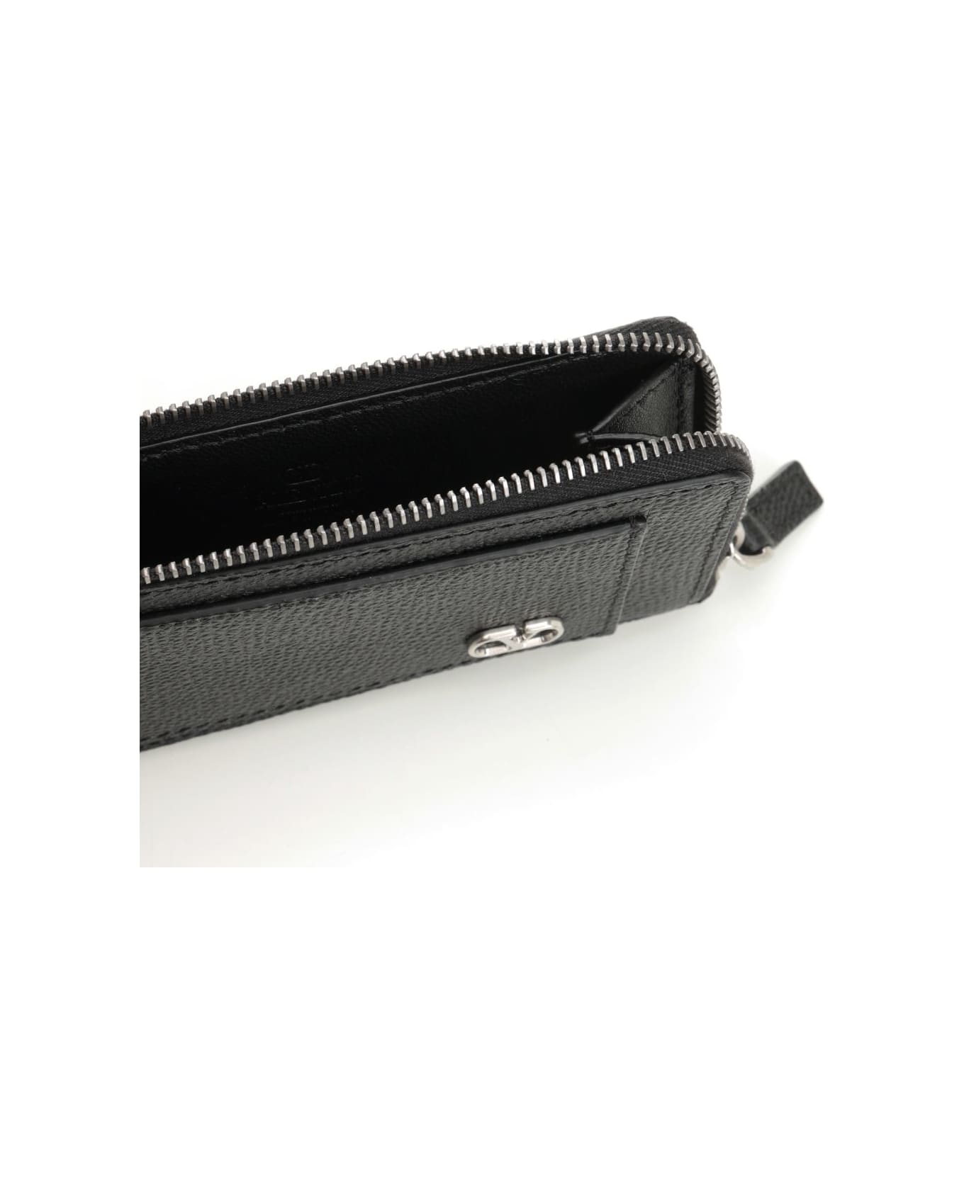 Valentino Garavani Vlogo Leather Zip Around Card Holder - BLACK