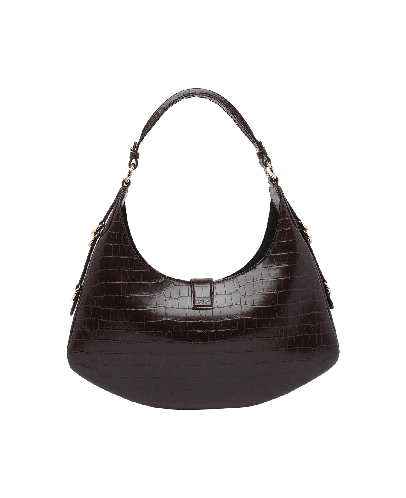 Ganni Small Croco Kat Shoulder Bag - Brown