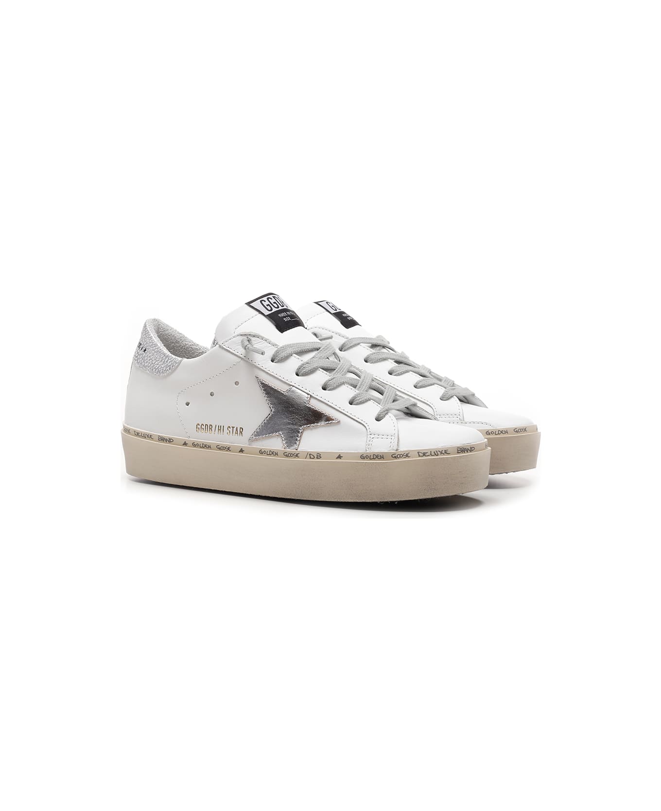 Golden Goose White And Silver 'hi Star' Sneakers - White