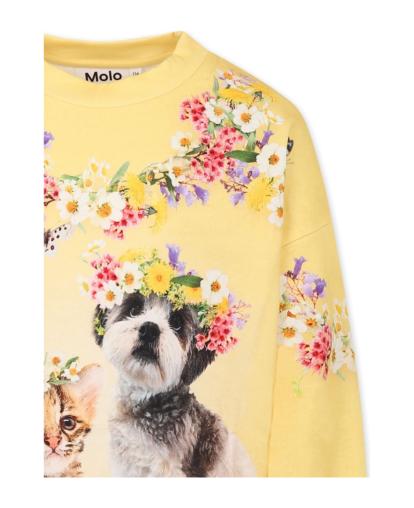 Molo Yellow Sweatshirt For Girl With Flower - Yellow