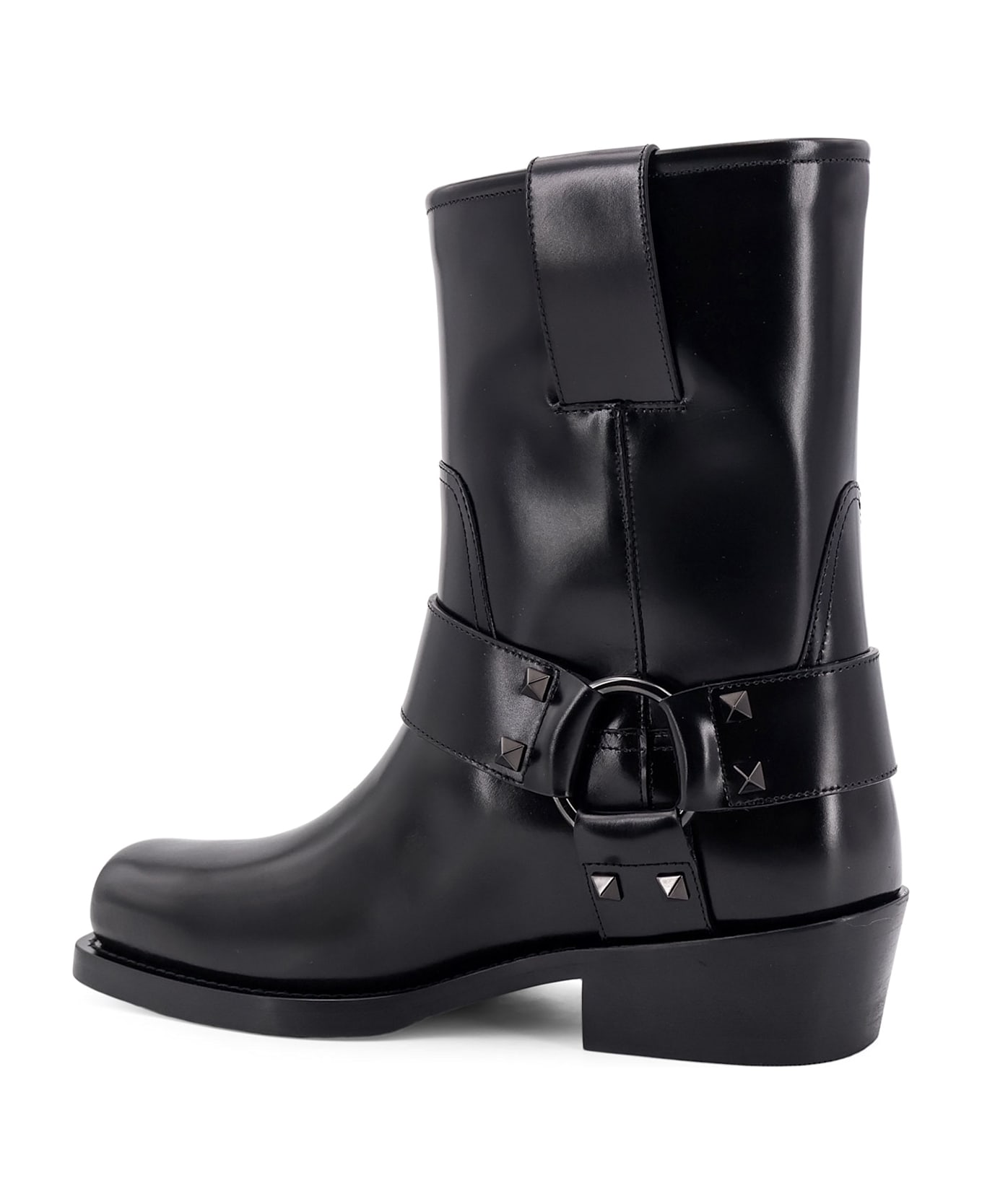Valentino Garavani Biker Leather Boots With Iconic Studs - Black