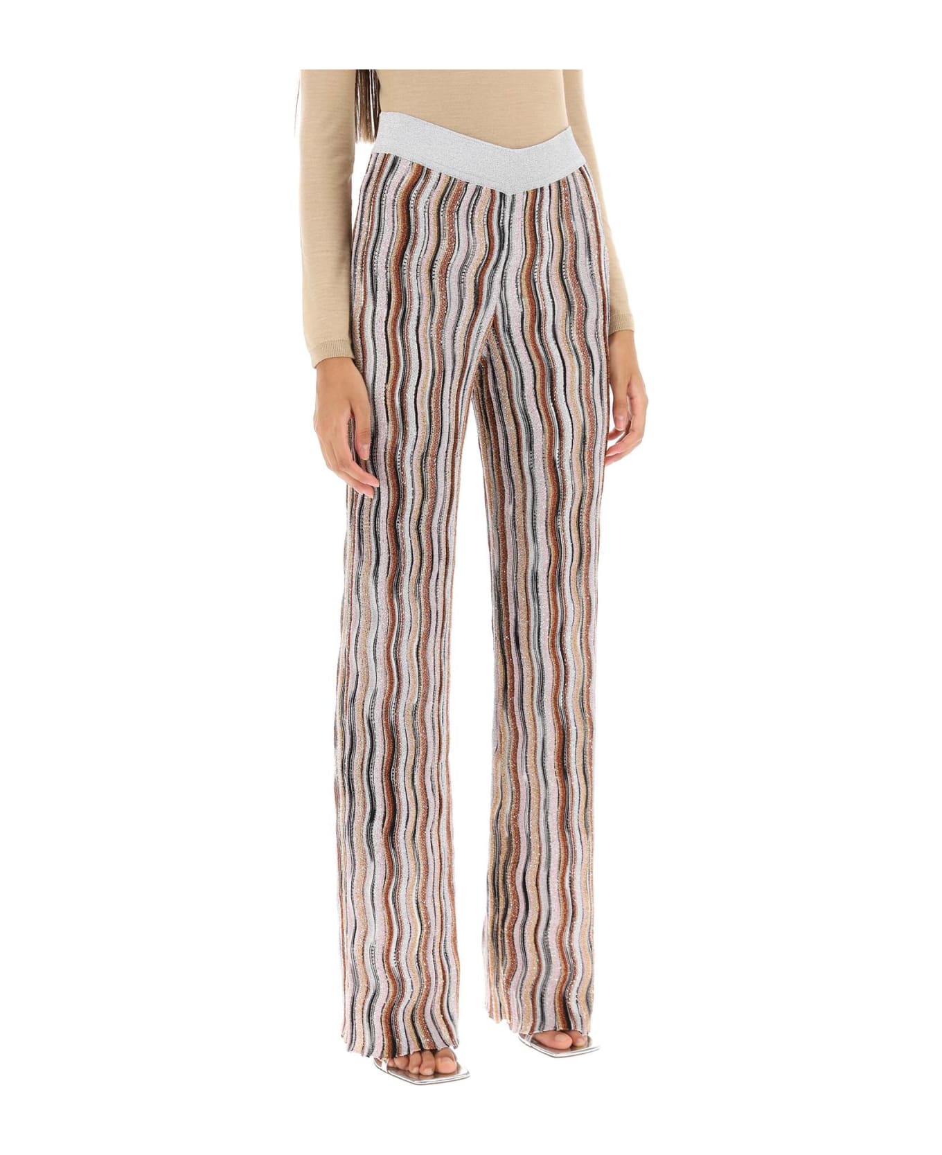Missoni Sequined Knit Pants With Wavy Motif - MULTI PAILL ORANG RE (Metallic)