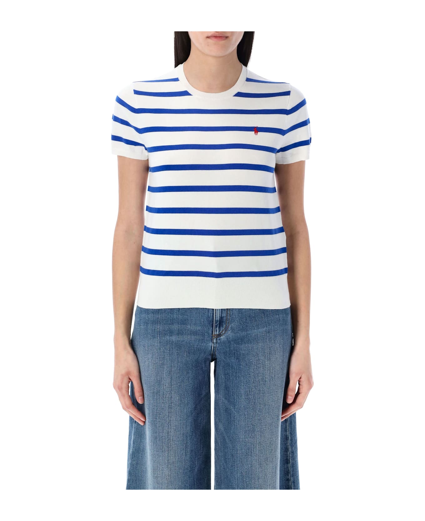 Polo Ralph Lauren Striped Short Sleeves Sweater - BLUE SATURN WHITE