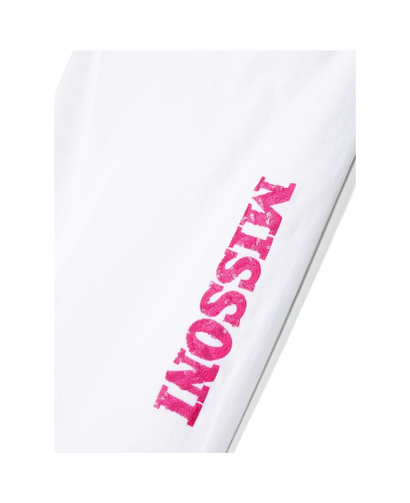 Missoni Kids White Pants With Fuchsia Sequins Logo - Fu