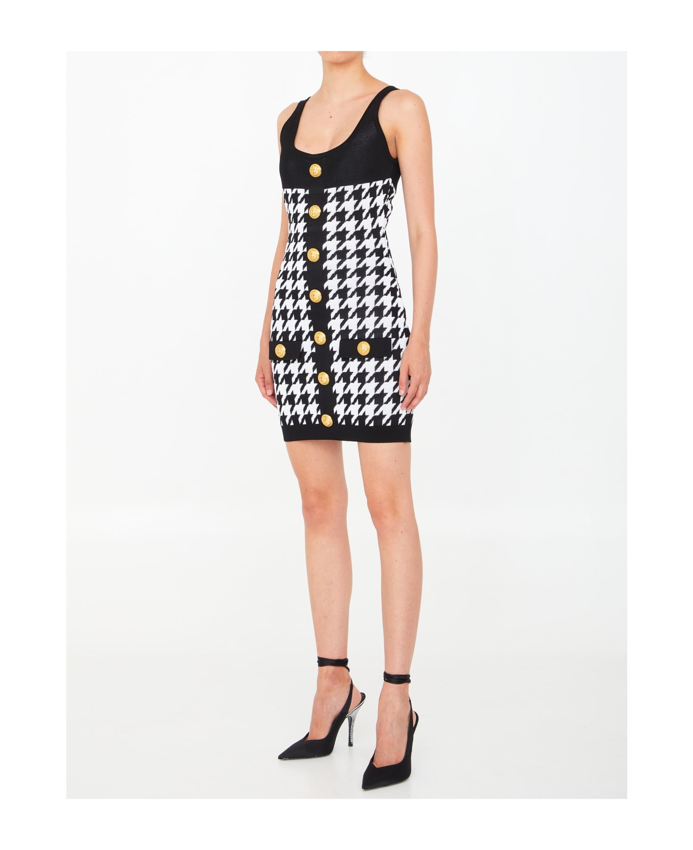 knee length dresses for ladies BALMAIN WOMEN Houndstooth Tweed Short Dress White/Pink – MAISONDEFASHION.COM