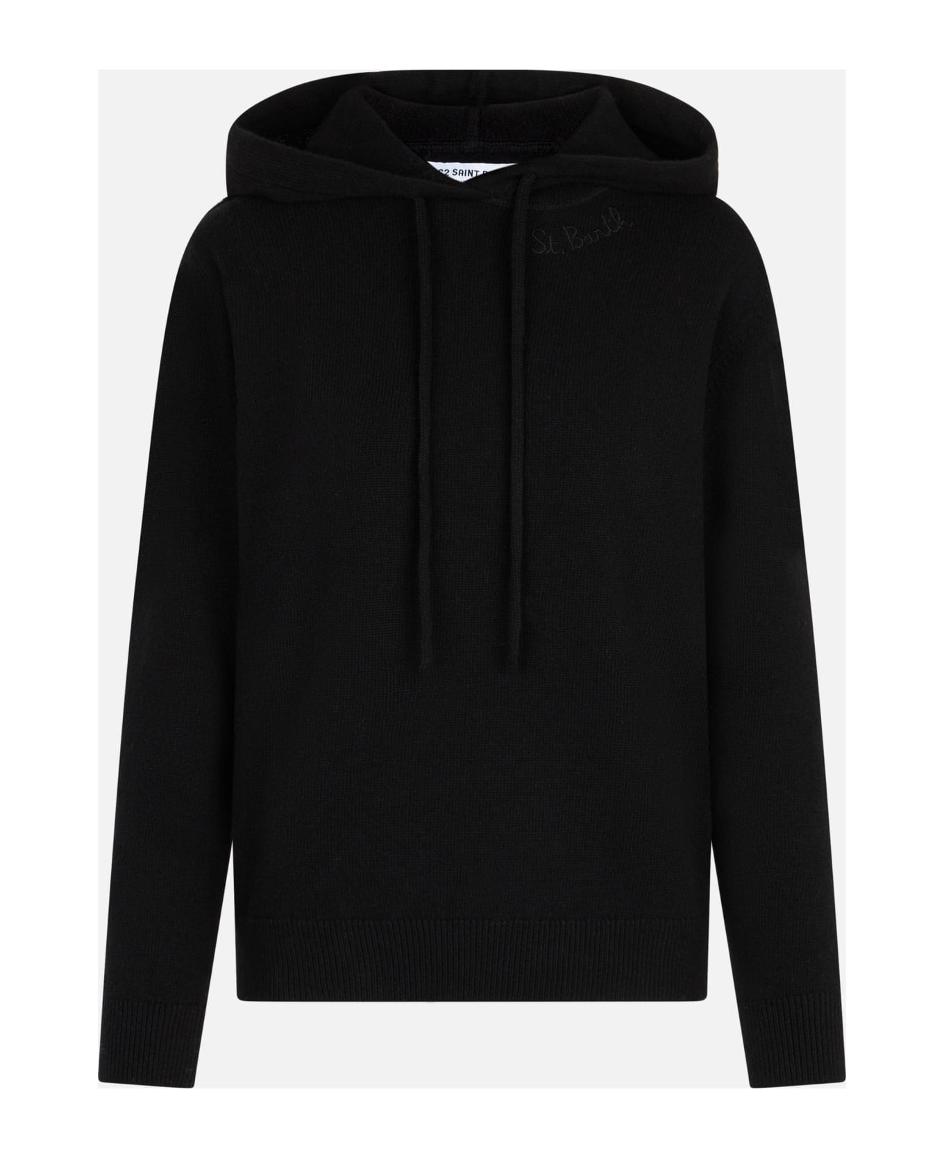 MC2 Saint Barth Woman Black Knitted Hoodie With St. Barth Embroidery - BLACK
