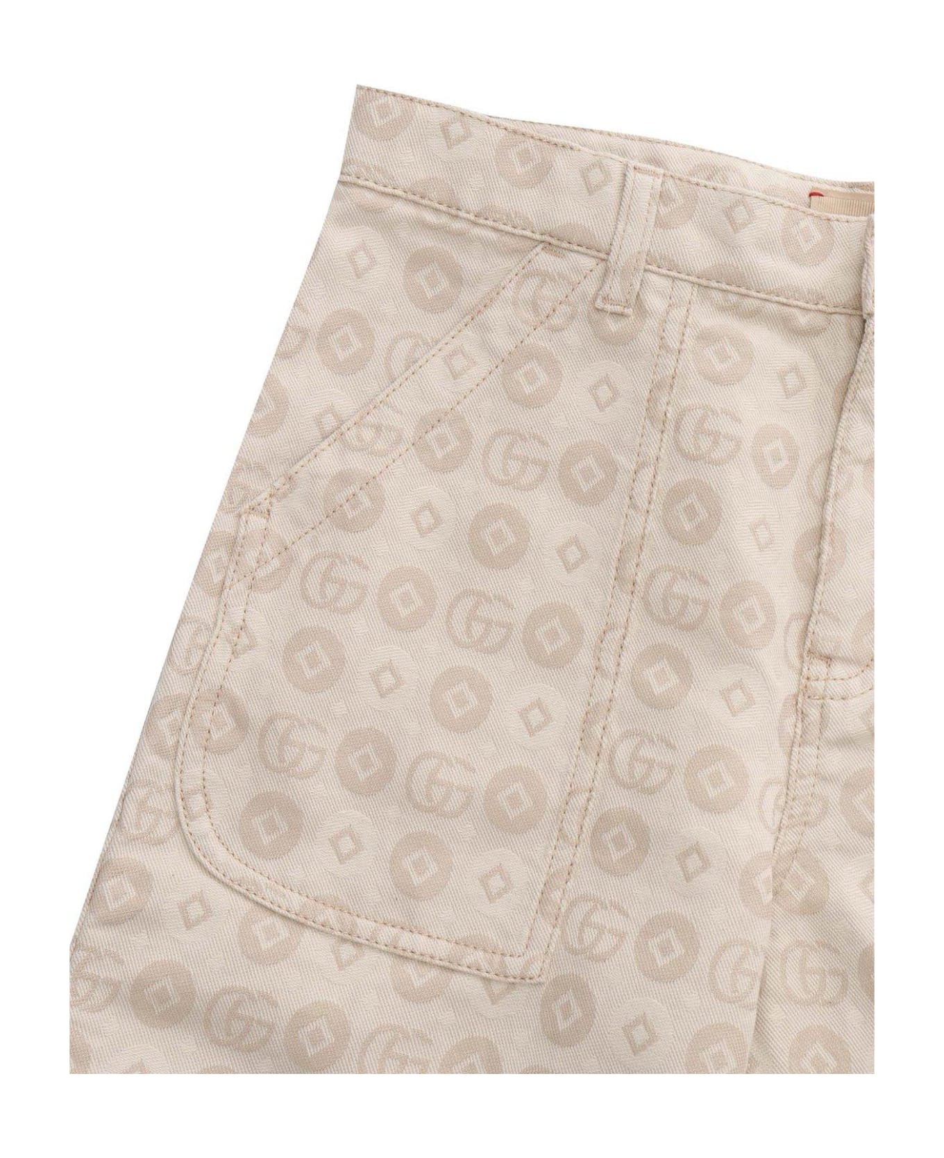 Gucci Gg Logo Monogram Shorts - Ivory Ecru