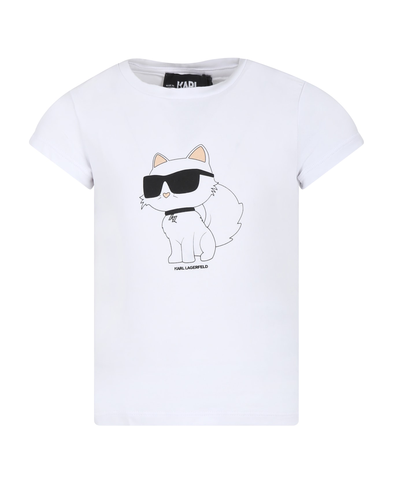 Karl Lagerfeld Kids White T-shirt For Girl With Choupette Print And Logo - White Tシャツ＆ポロシャツ