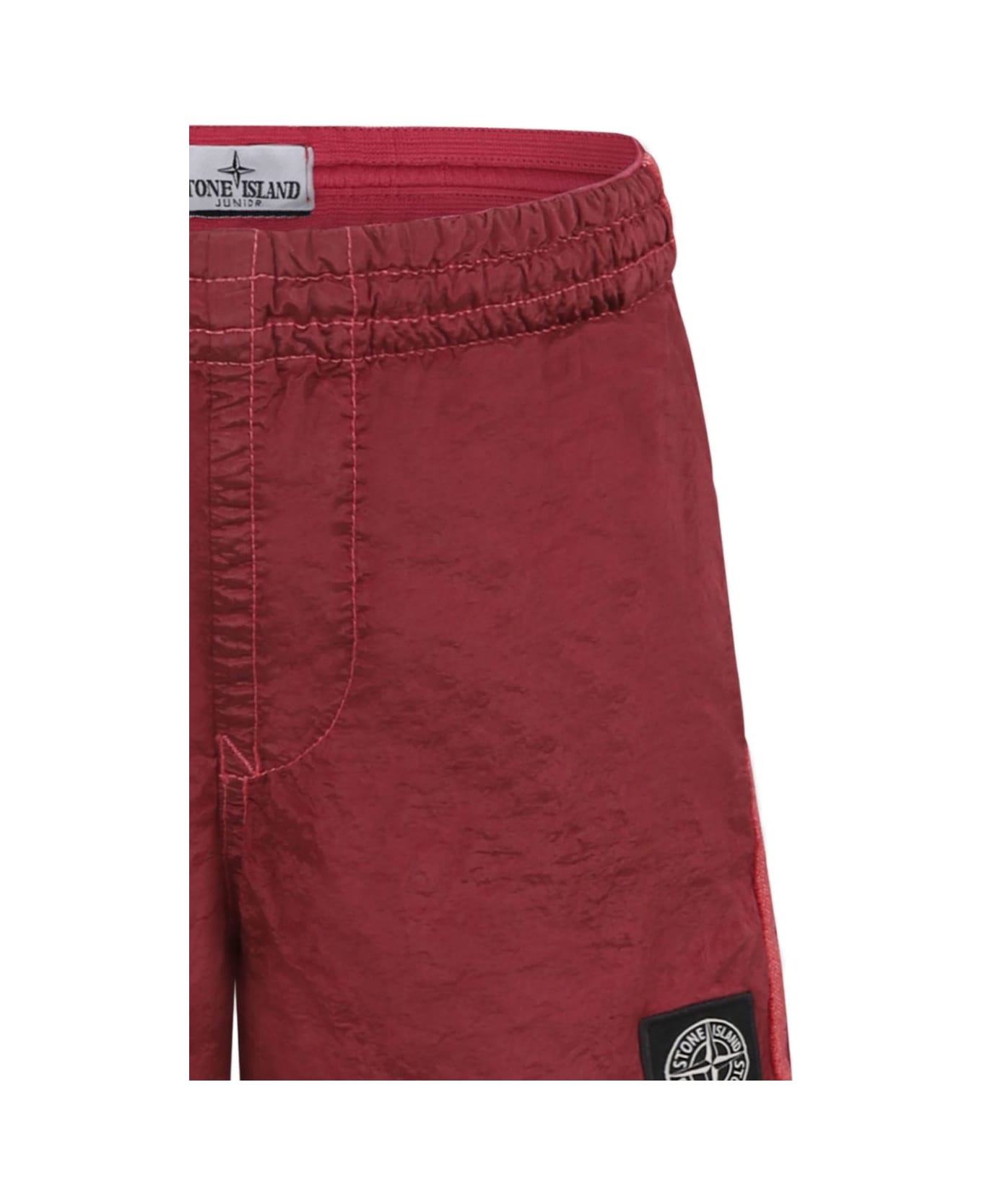 Stone Island Junior Red Swim Shorts With Elastic Waist And Logo Patch On The Front In Tech Fabric Boy - Red