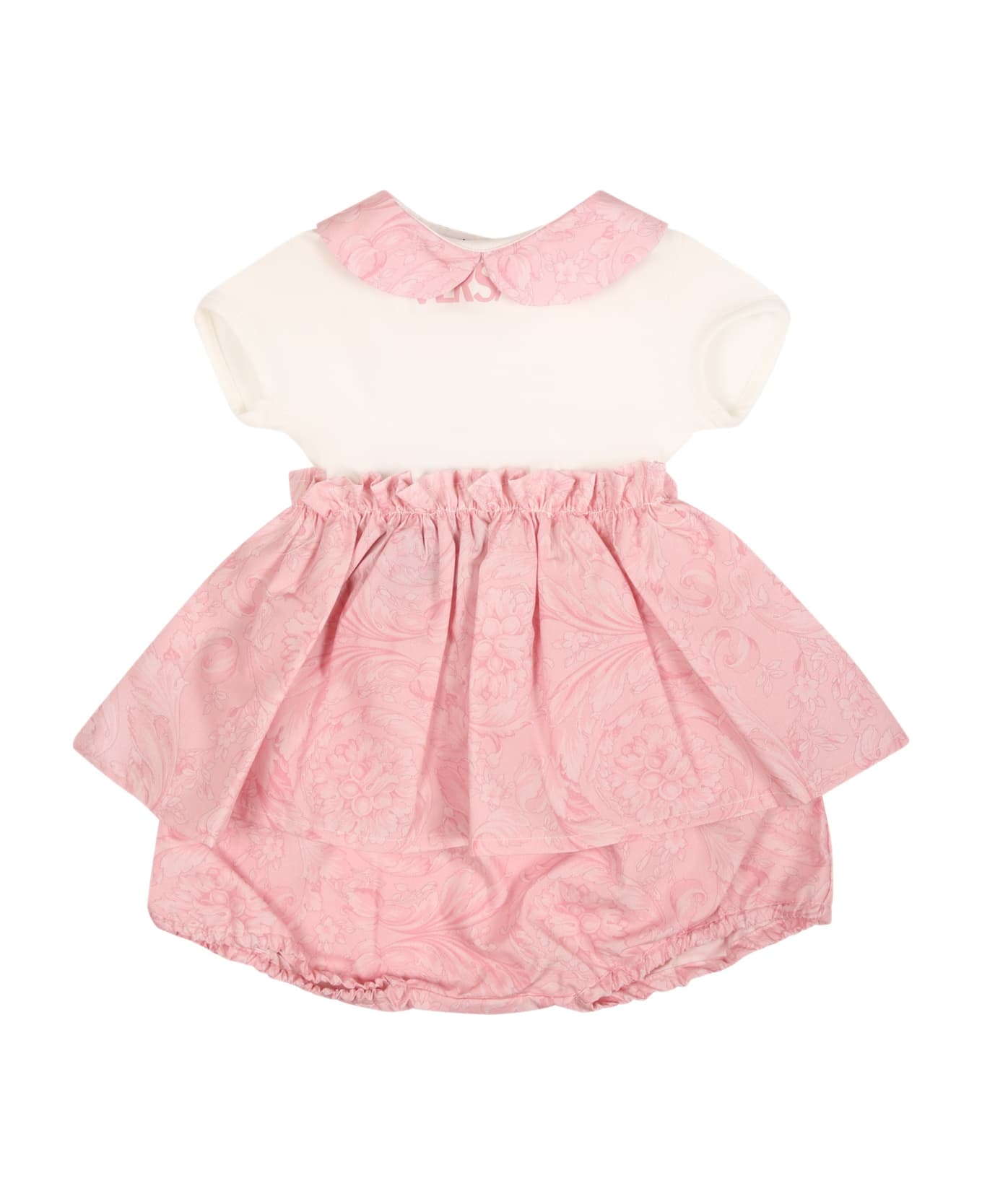 Versace Pink Dress For Baby Girl With Baroque Print - Pink ウェア