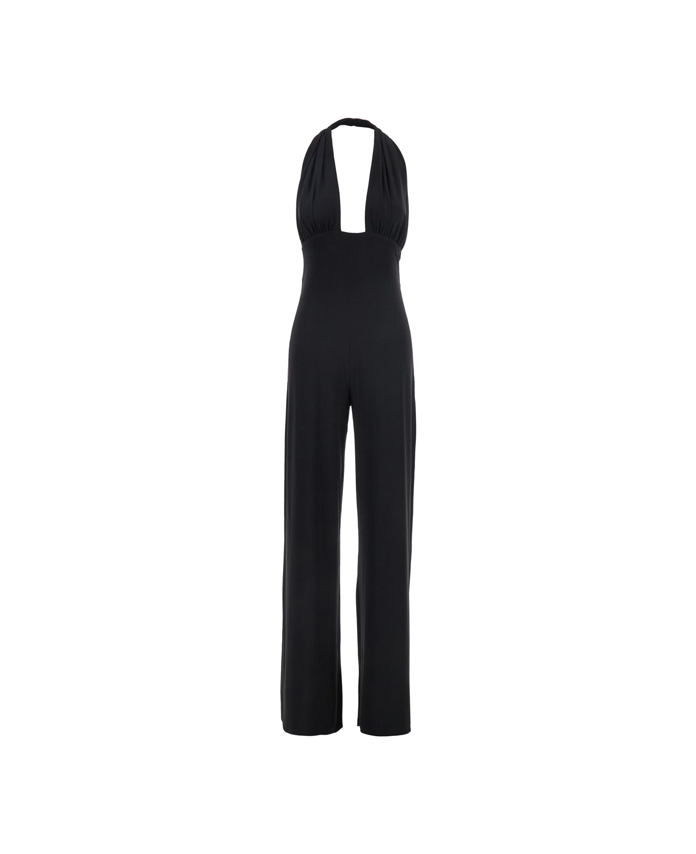 Norma Kamali Cross Halter Straight Leg Jumpsuit - Black