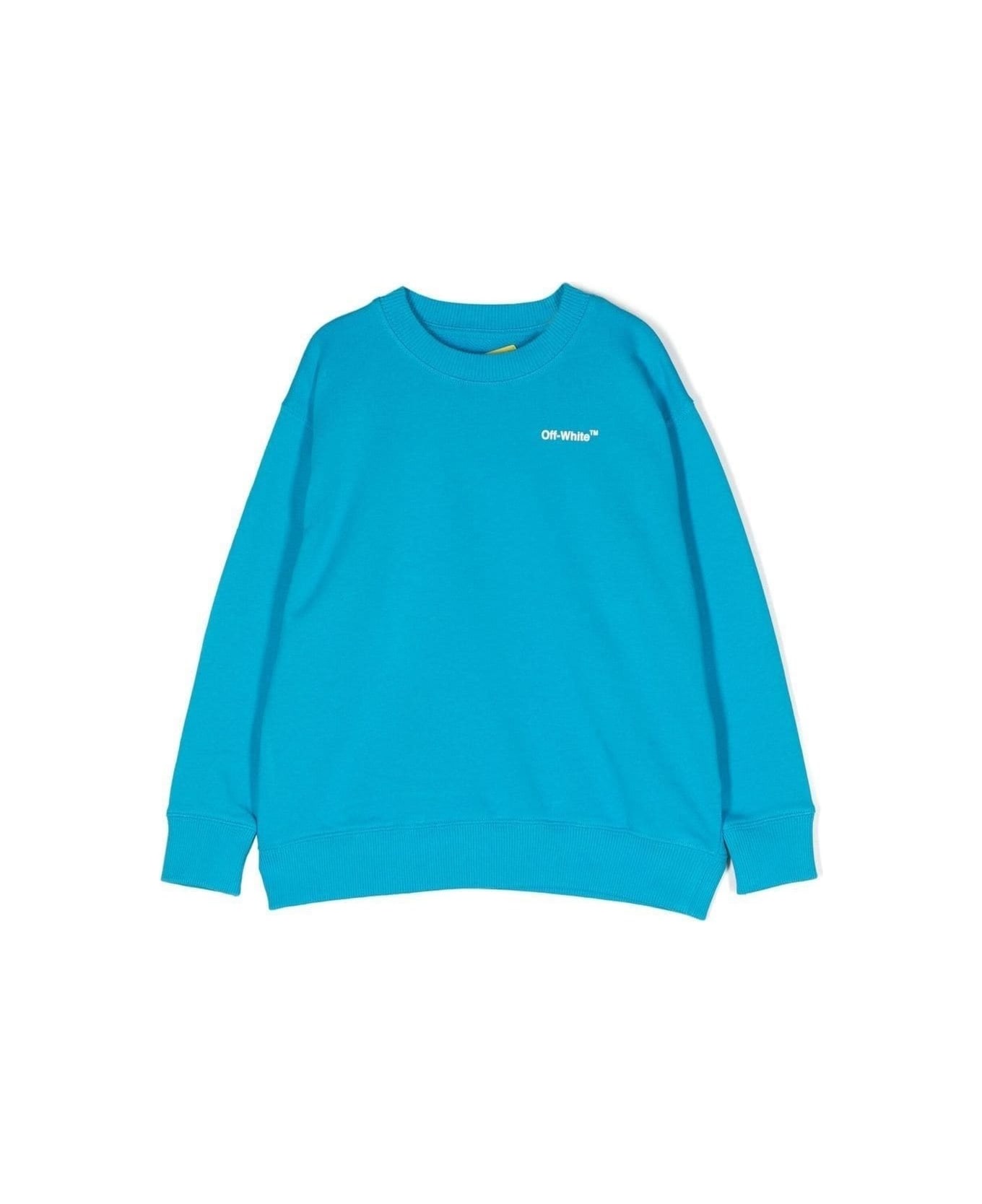 Off-White Crewneck Sweatshirt With Logo And Signature Arrow Print In Light-blue Cotton Boy - Light blue