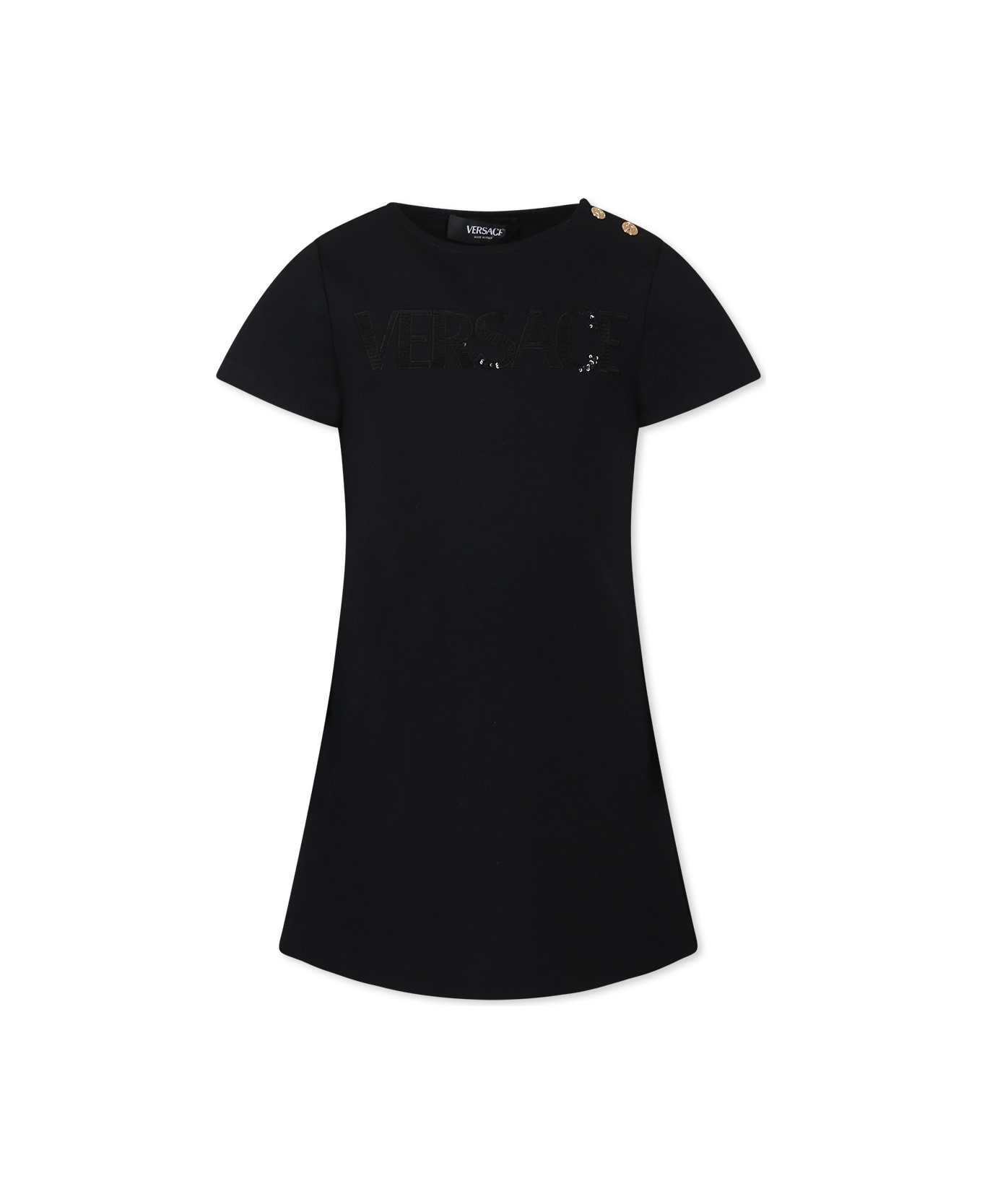 Versace Black Dress For Girl With Logo - Black