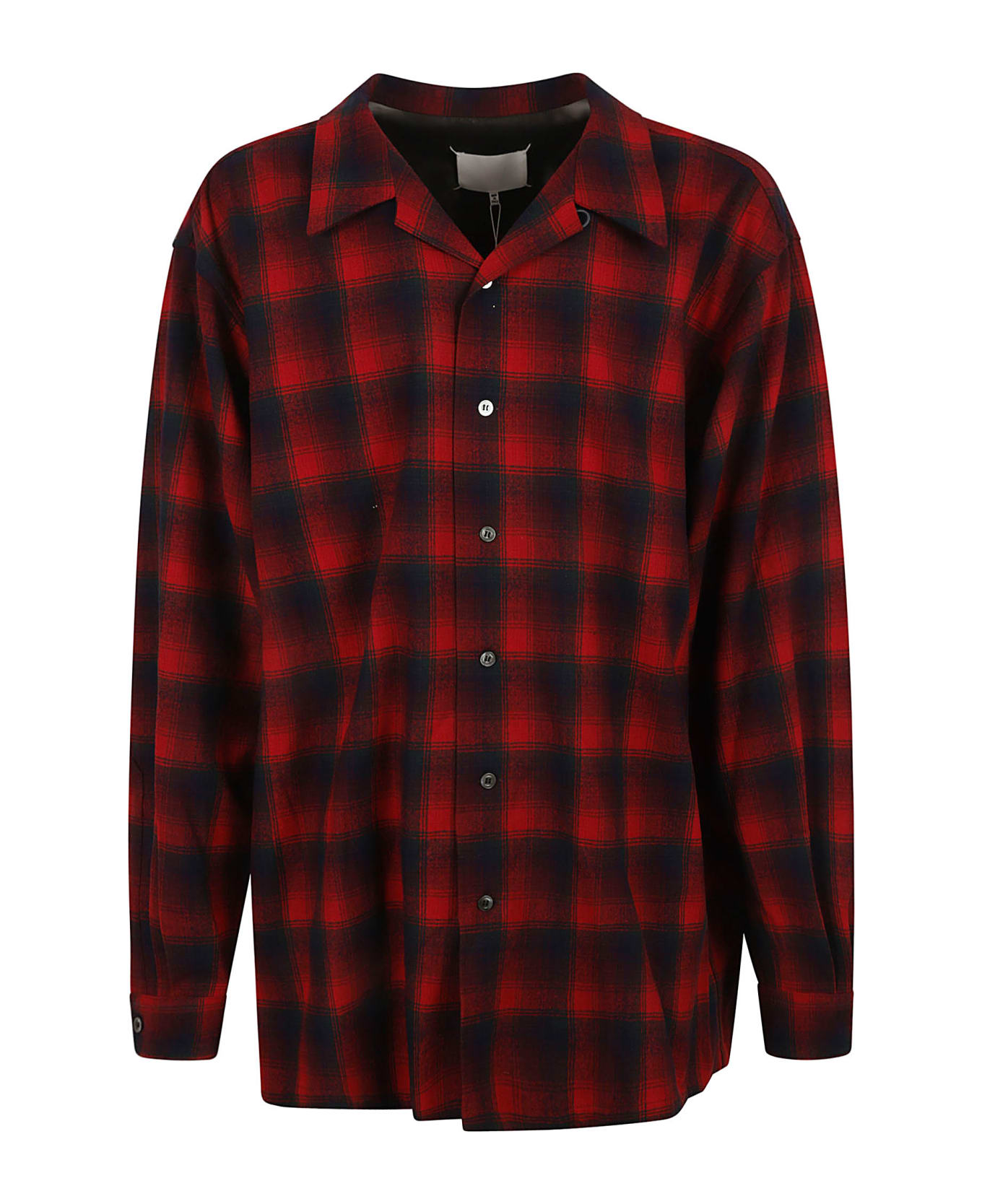 Maison Margiela Oversized Wool Check Shirt in Blue for Men