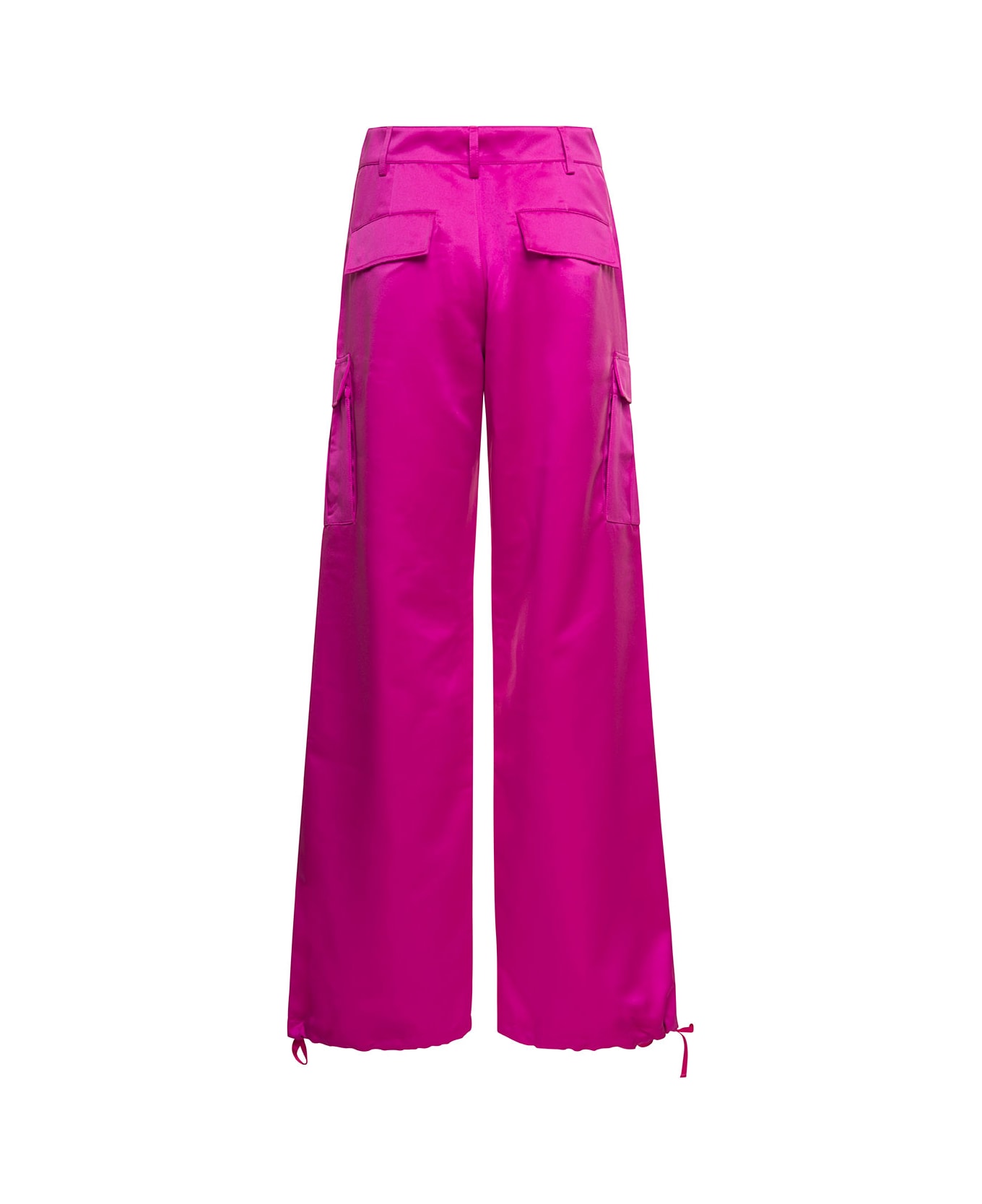 The Andamane Pink High Waisted Cargo Pants Straight Leg With Cargo Pockets In Polyester Woman - Fuxia ボトムス