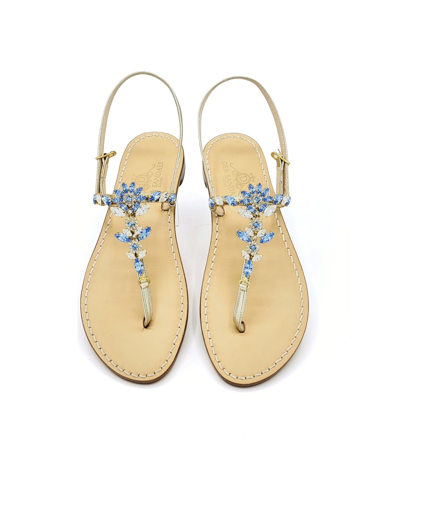 Dea Sandals Light Blue Dolcevita Jewel Sandals - platinum gold laminated, sky blue, crystal