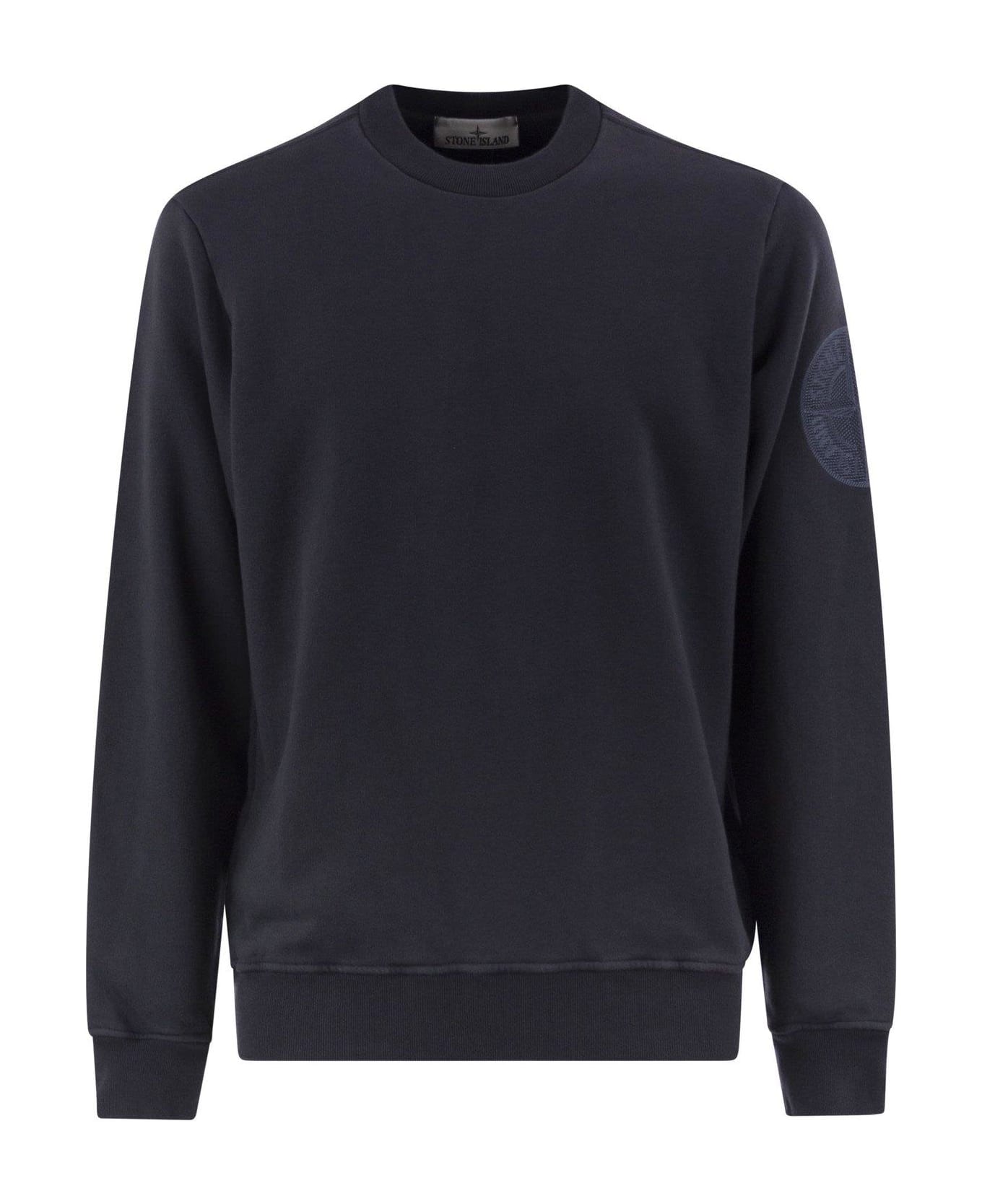 Stone Island Compass Embroidered Crewneck Sweatshirt - Blue