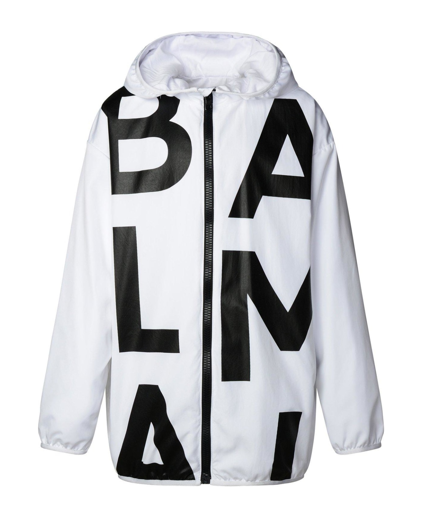 Balmain Logo Printed Hooded Jacket - White/black