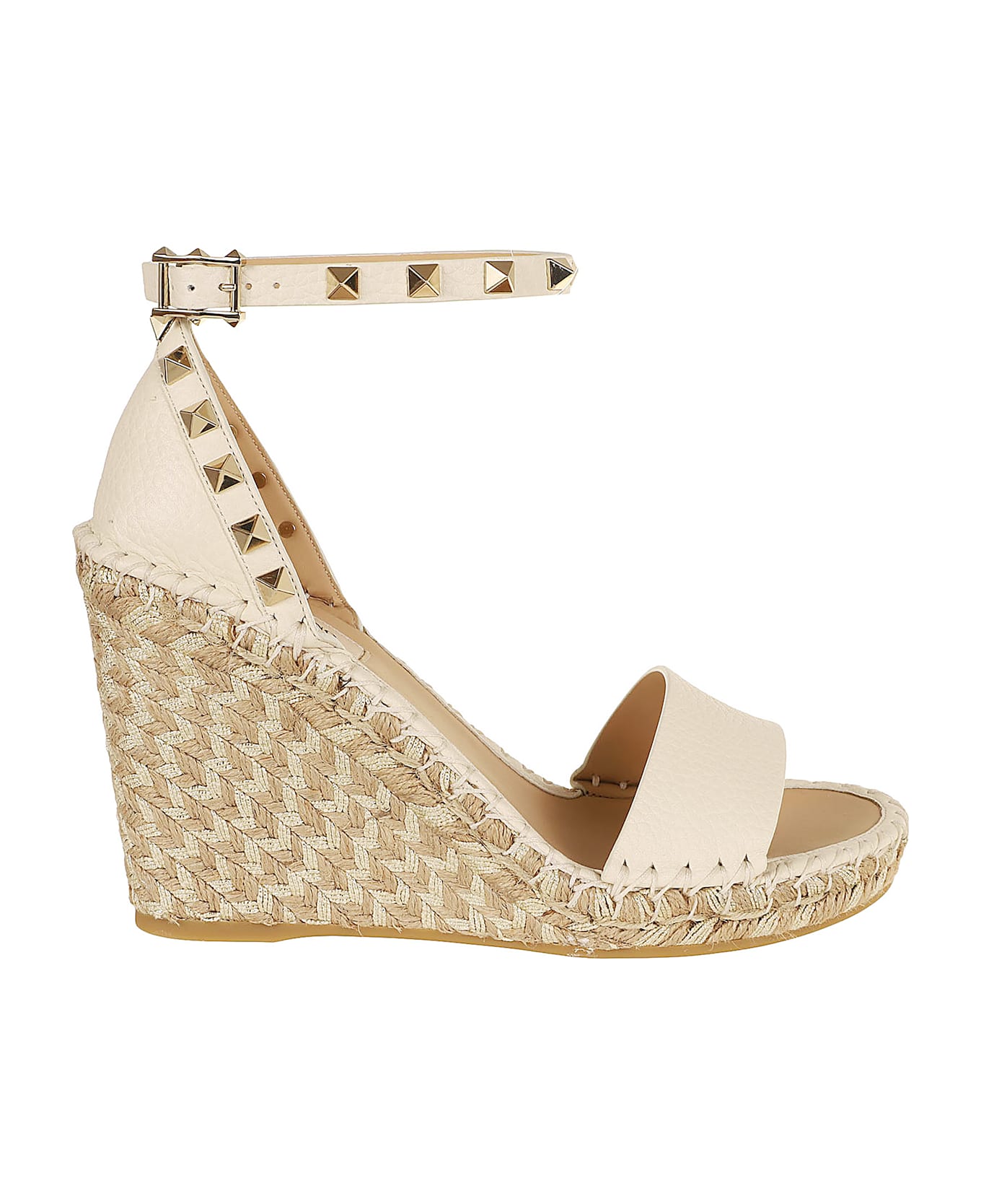 Valentino Garavani Wedge Espadrillas Rockstud Double T. 15/105 - NEUTRALS