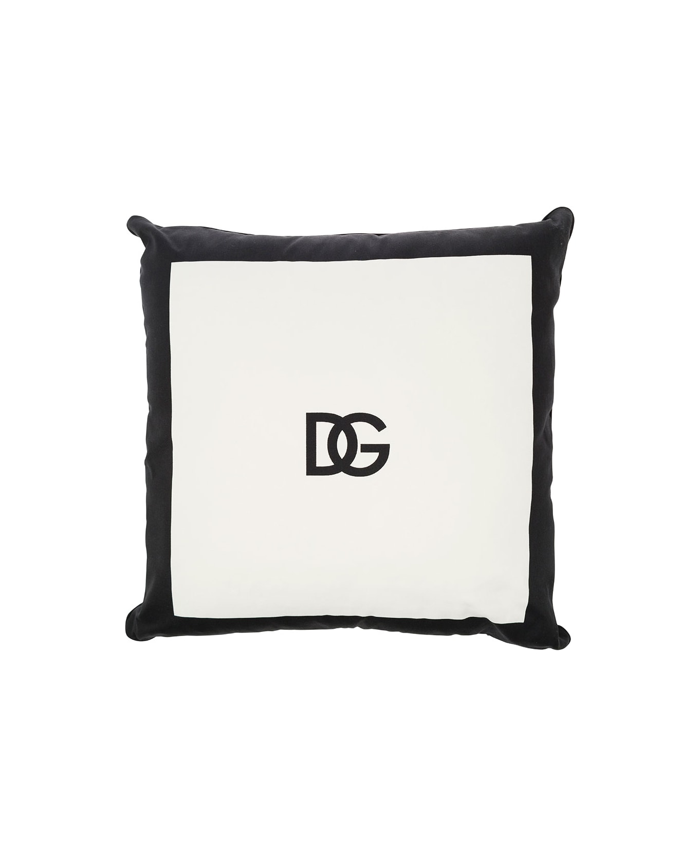 Dolce & Gabbana White And Black Cushion With Contrasting Dg Logo Print In Cotton - White インテリア雑貨