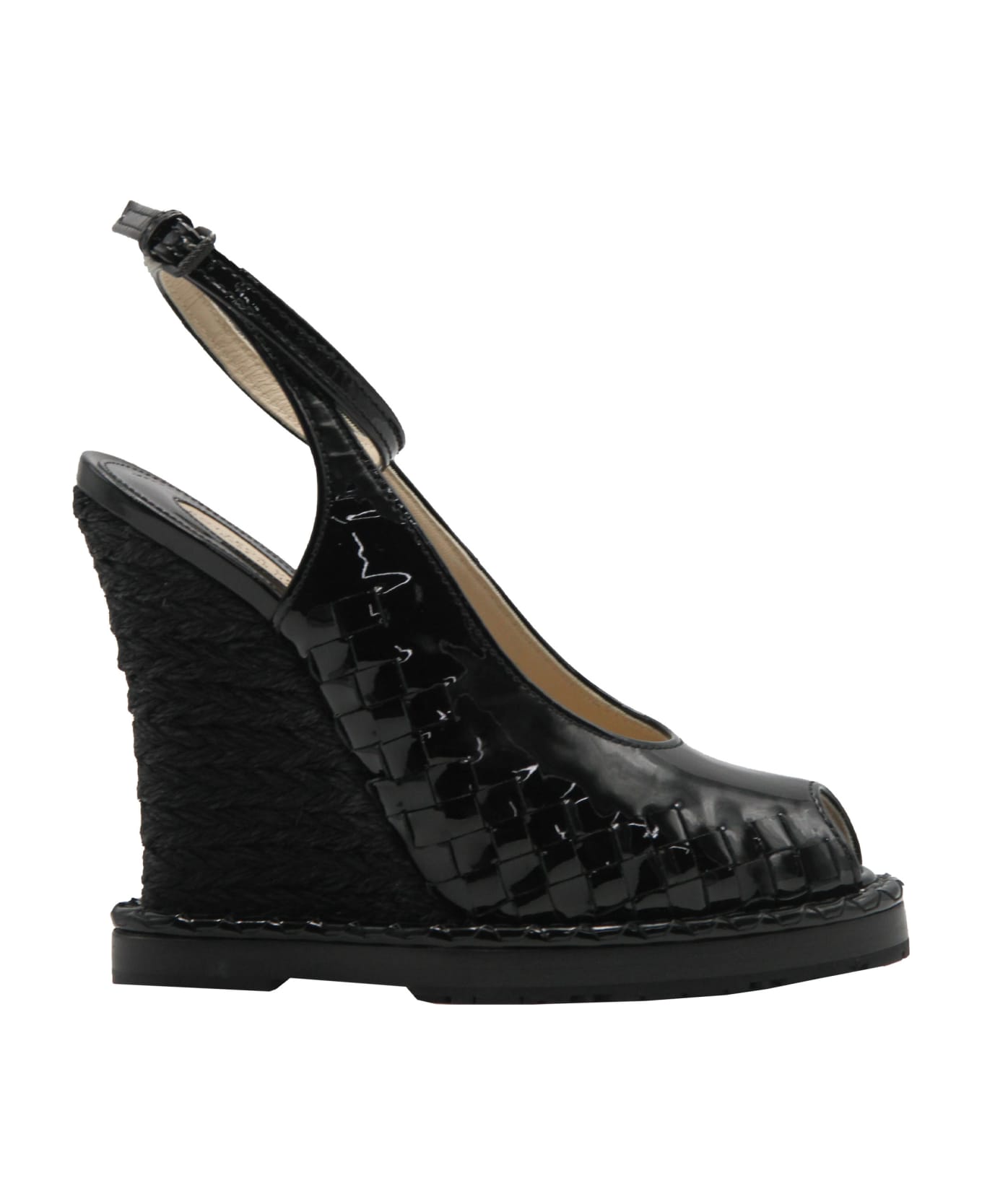 Bottega Veneta Patent Platform Sandals - black