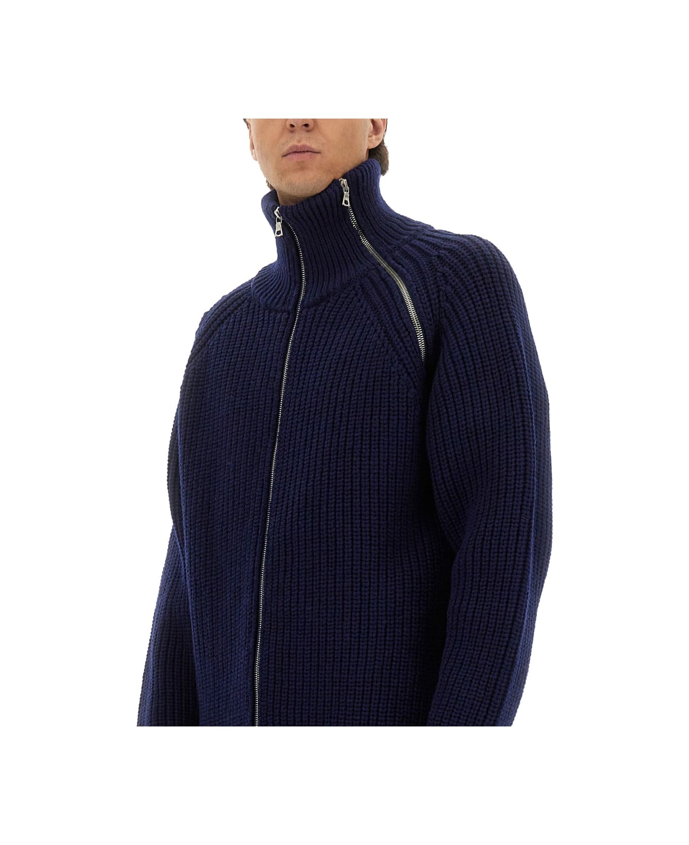 Dries Van Noten Zippered Wool Sweater - BLUE